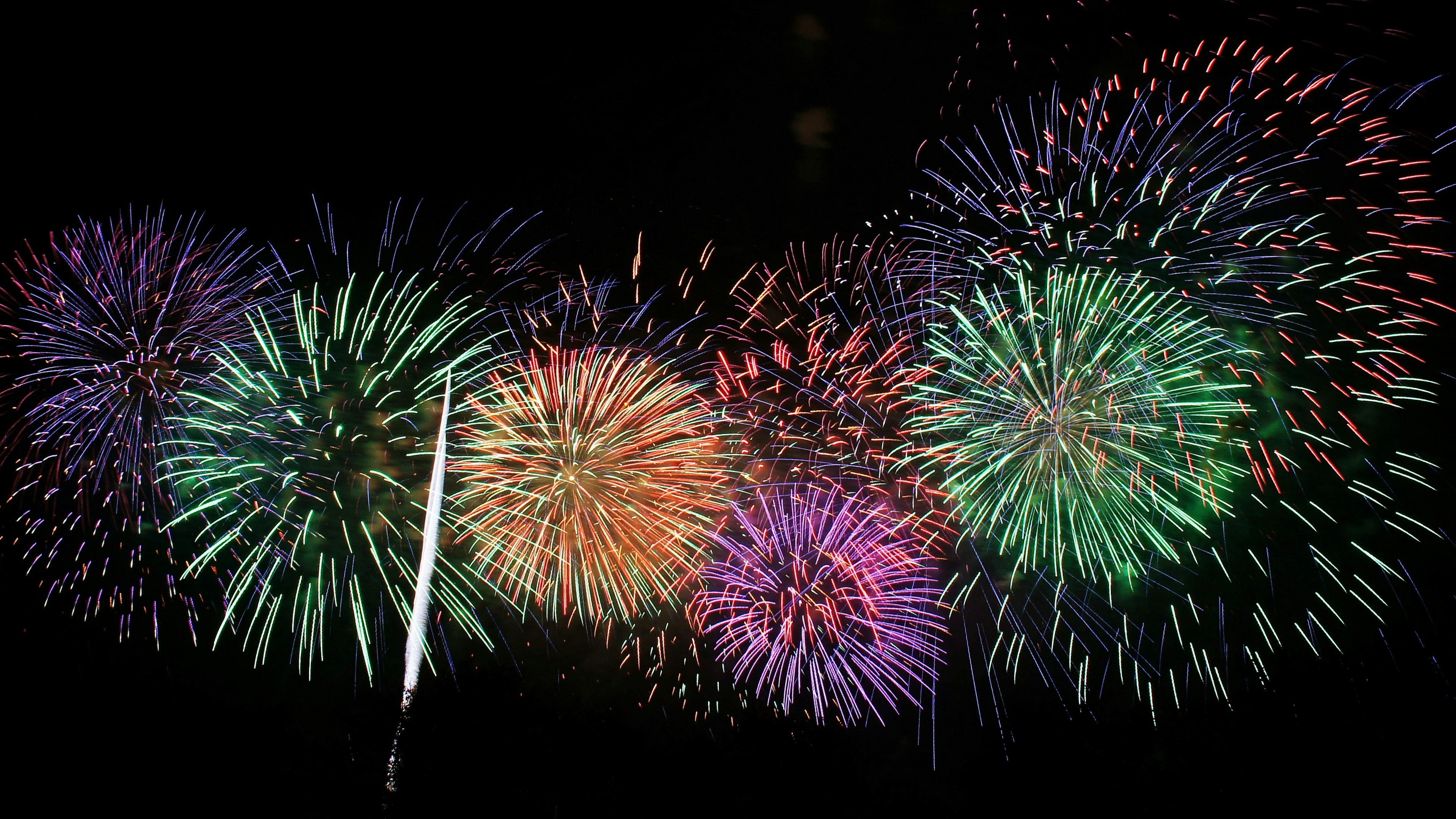 Fuegos artificiales coloridos estallando en el cielo nocturno