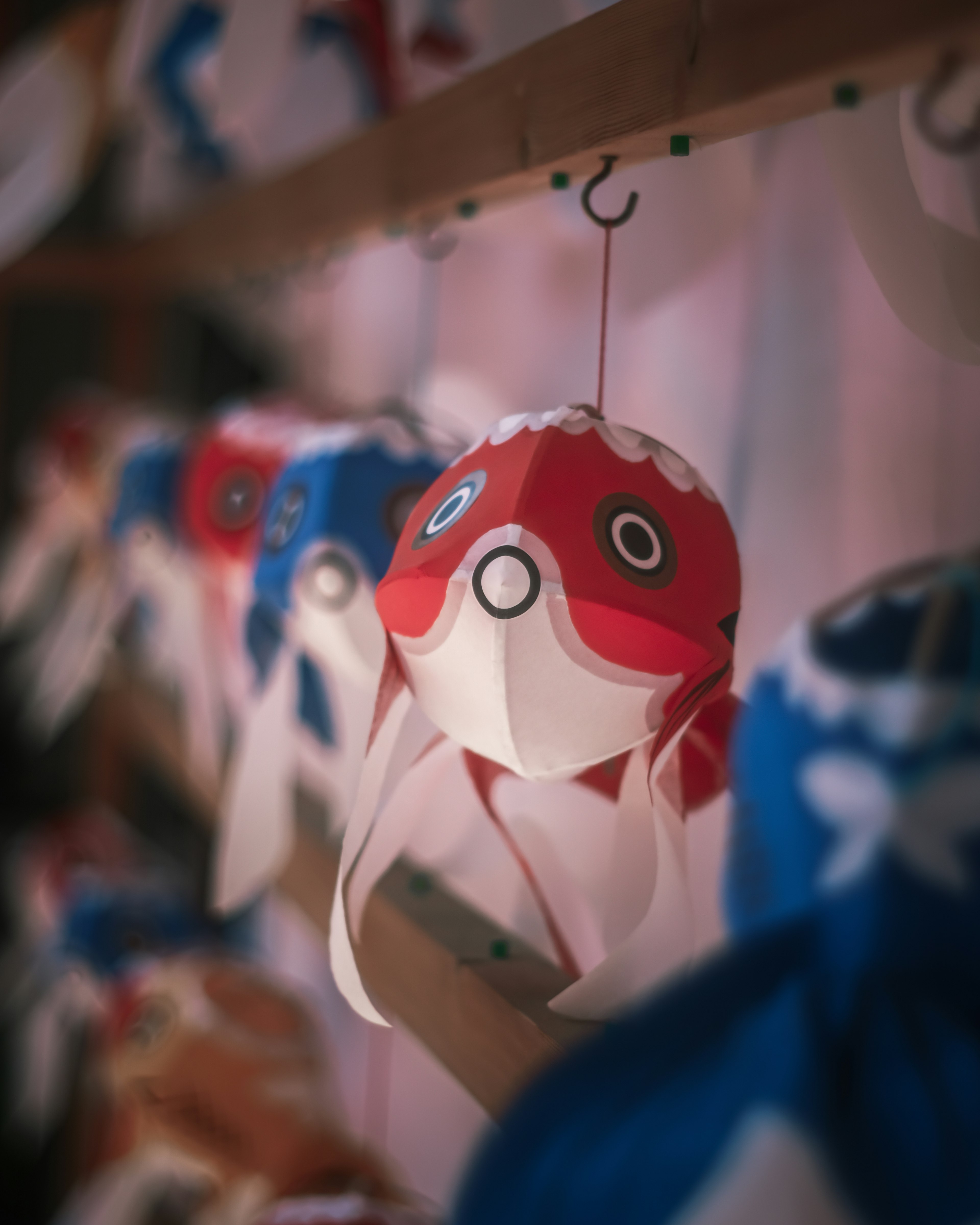 Colorful traditional Japanese fish lanterns hanging