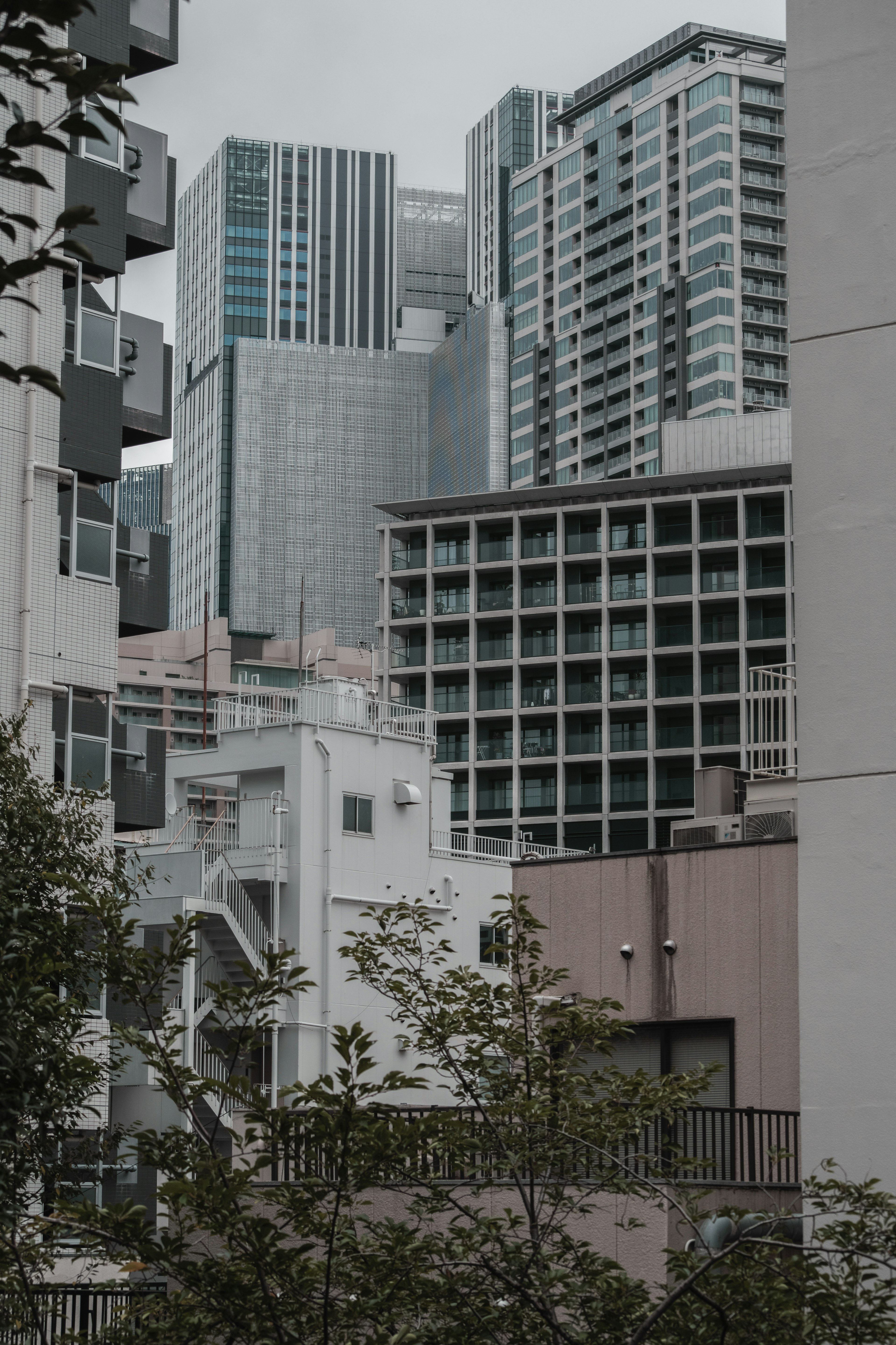 Urban landscape featuring a mix of high-rise buildings and residential structures