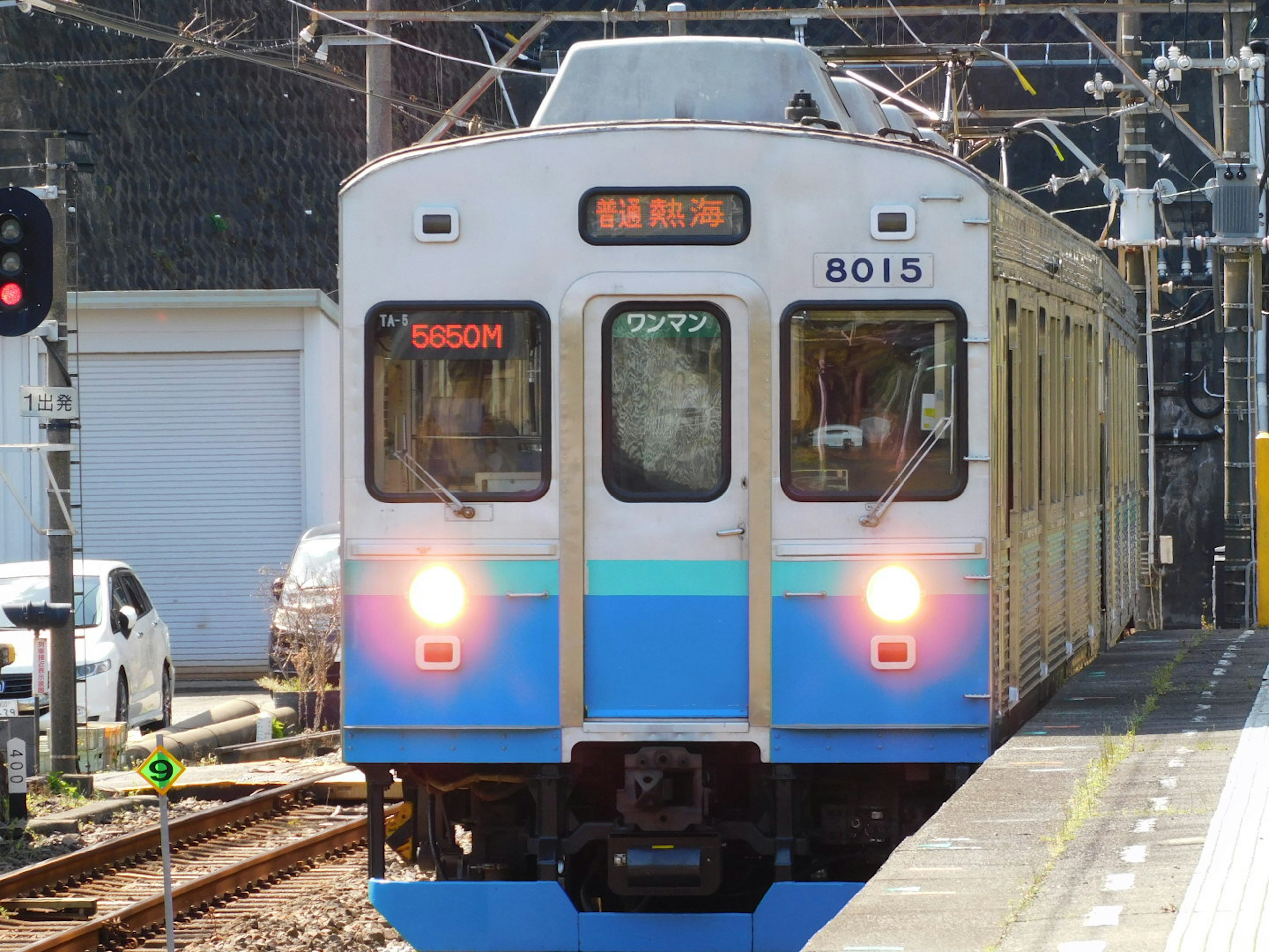 Treno blu e bianco fermo alla stazione