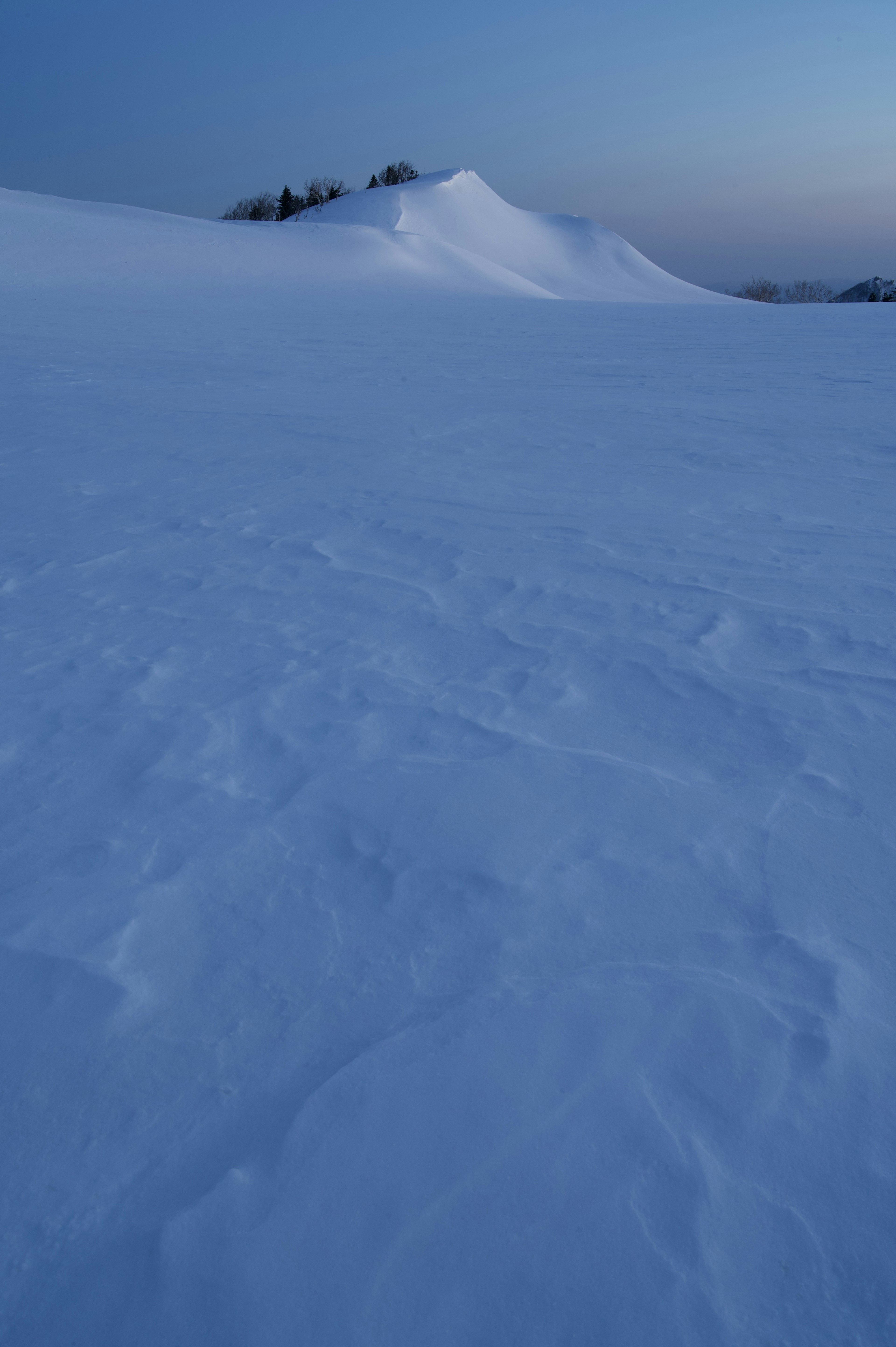 Paesaggio innevato con cielo crepuscolare morbido