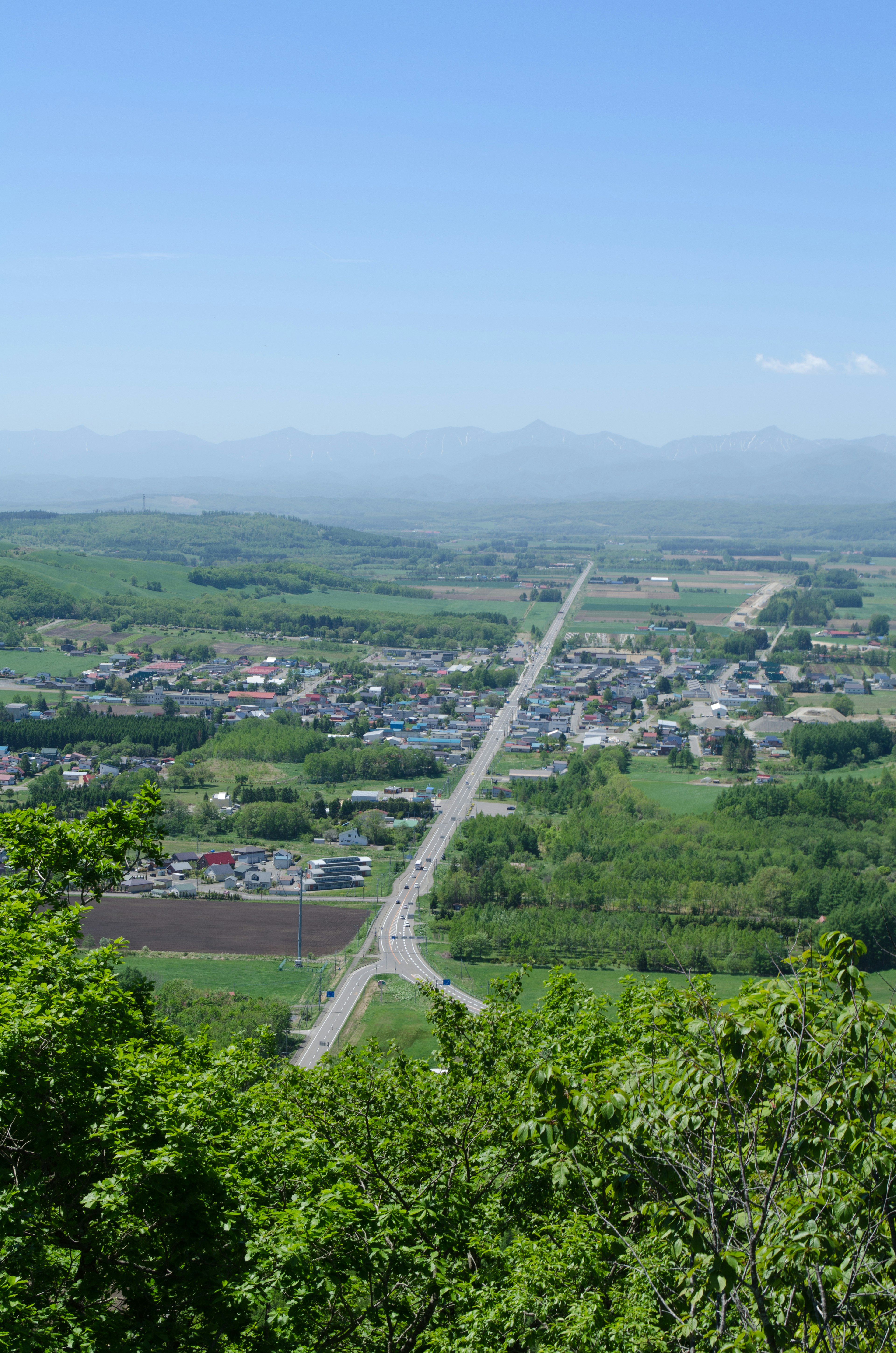 Una vista panoramica di una città circondata da una vegetazione lussureggiante e montagne lontane