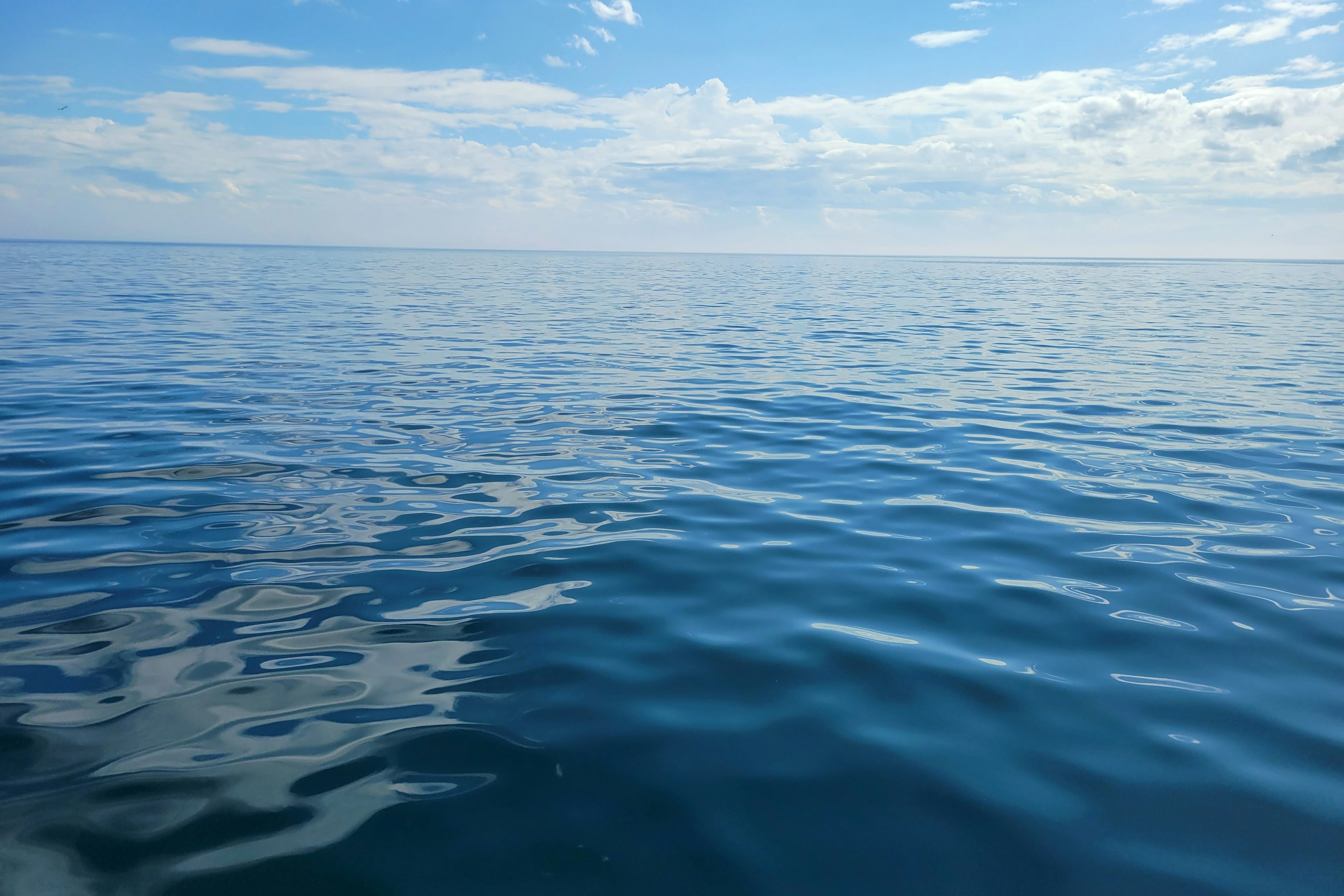 Calm blue ocean under a clear sky with gentle ripples on the water surface