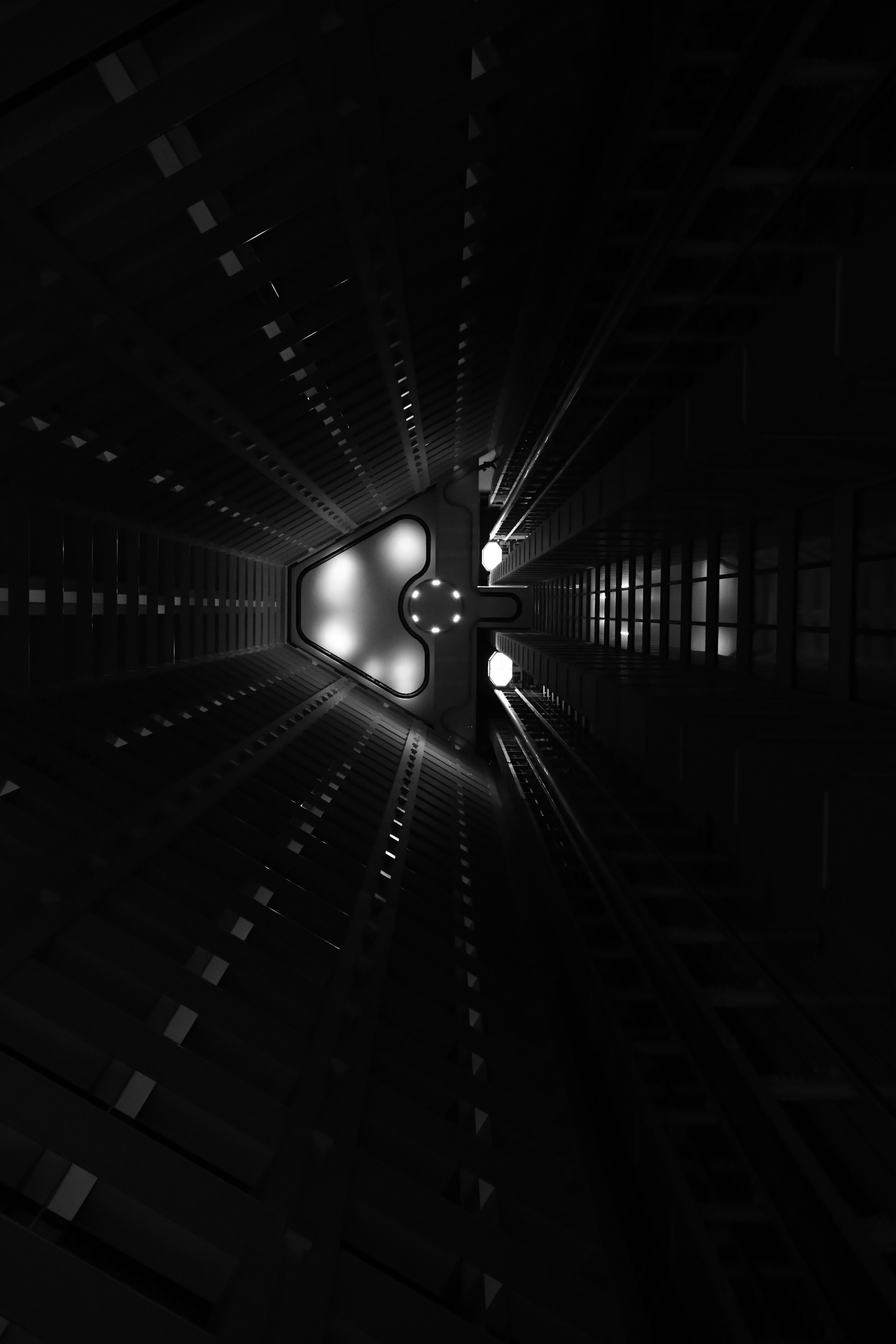 Beam of light in a dark tunnel with structural elements