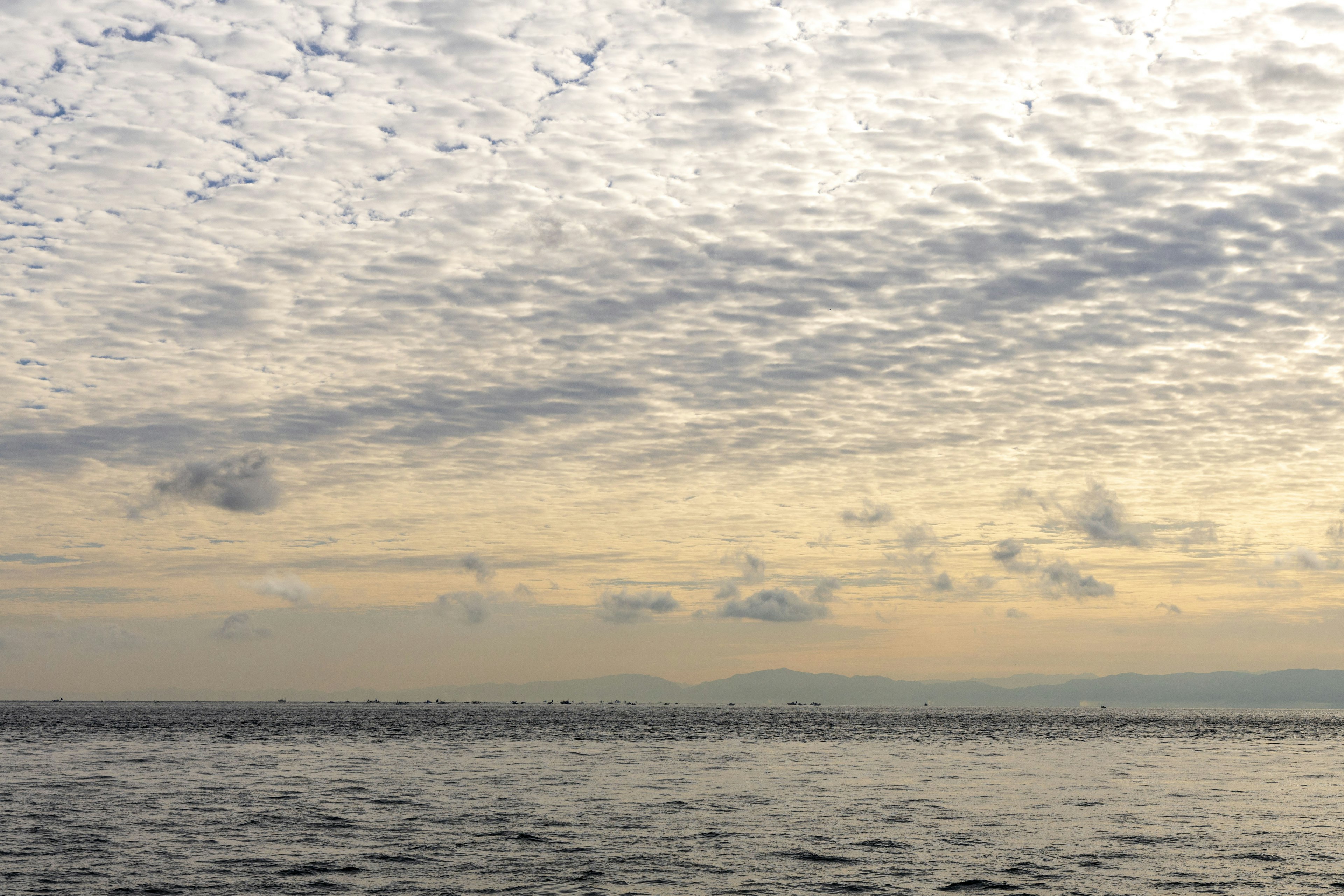 Serene ocean view with textured clouds in the sky