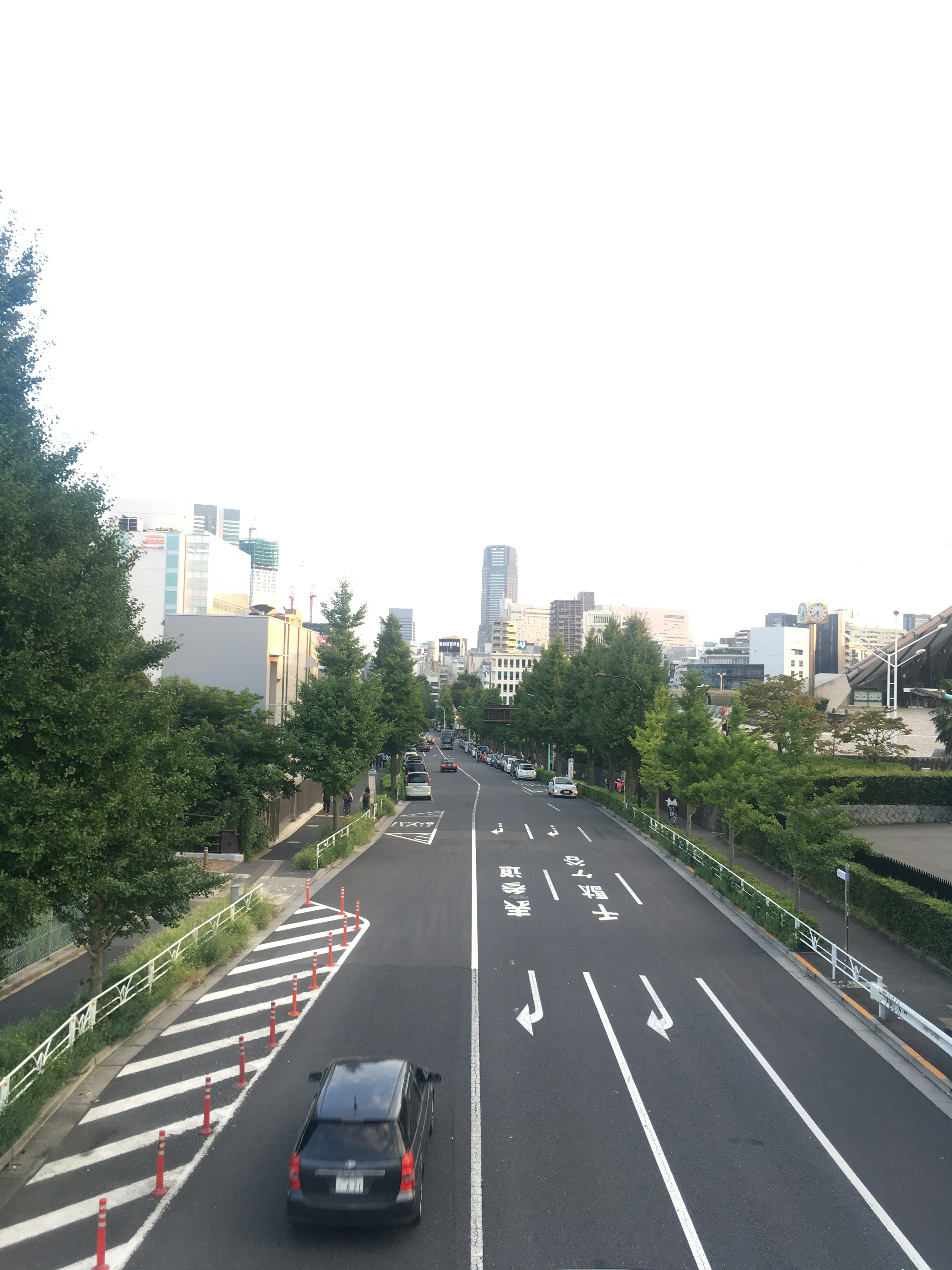 Calle de la ciudad con árboles y vehículo