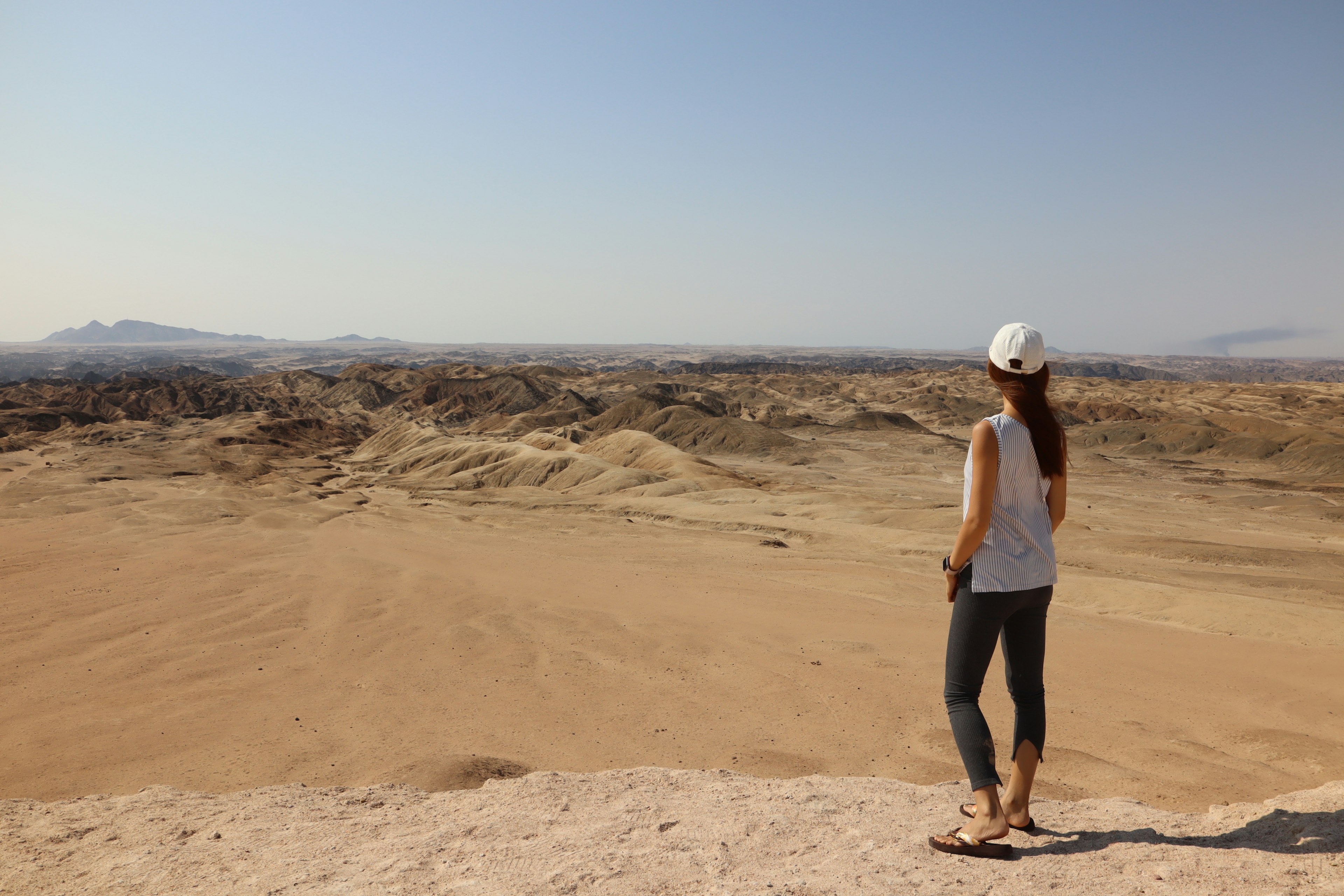 Eine Frau, die auf eine weite Wüstenlandschaft schaut