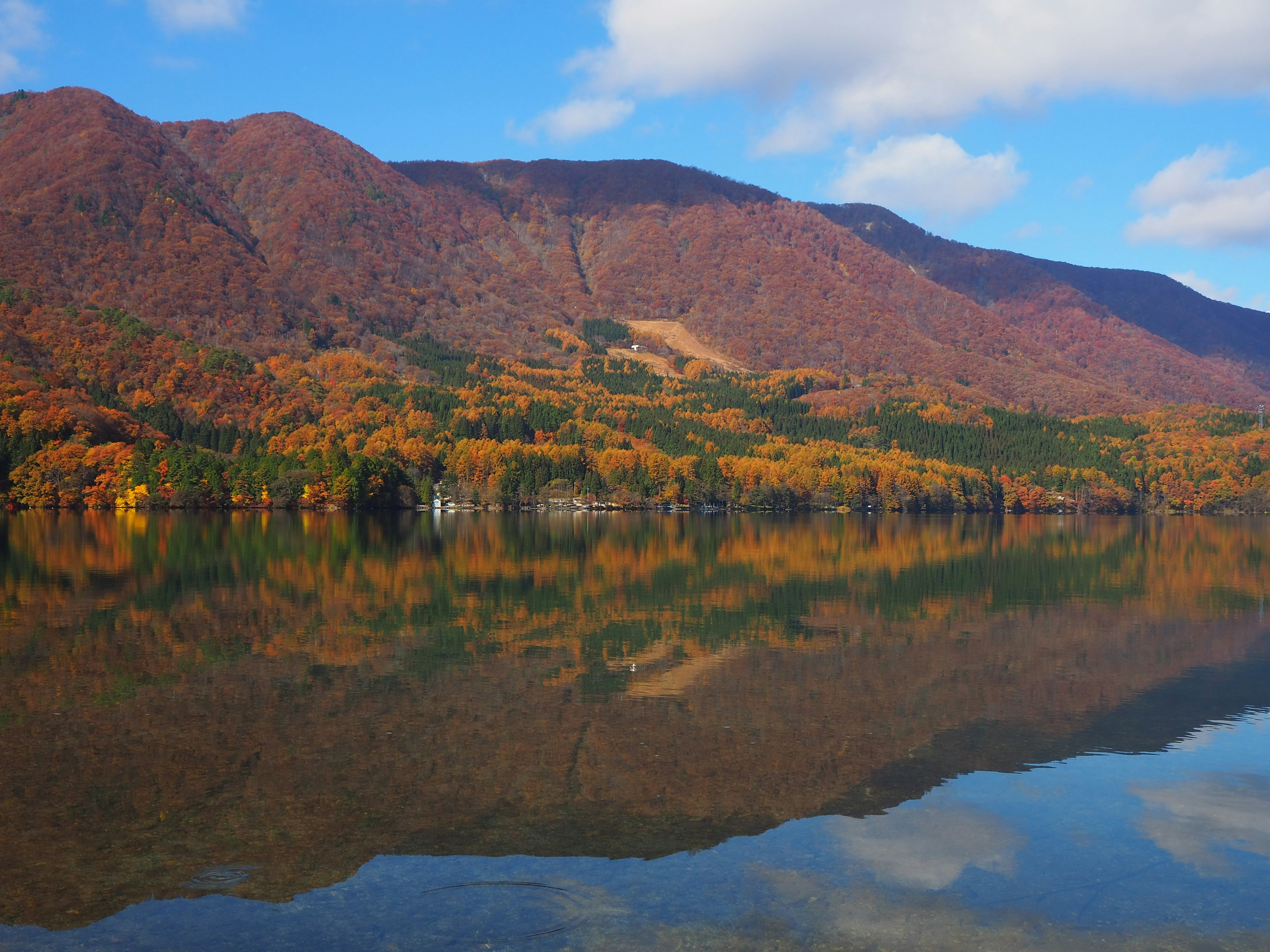 美麗的秋季風景 湖泊與山脈的倒影