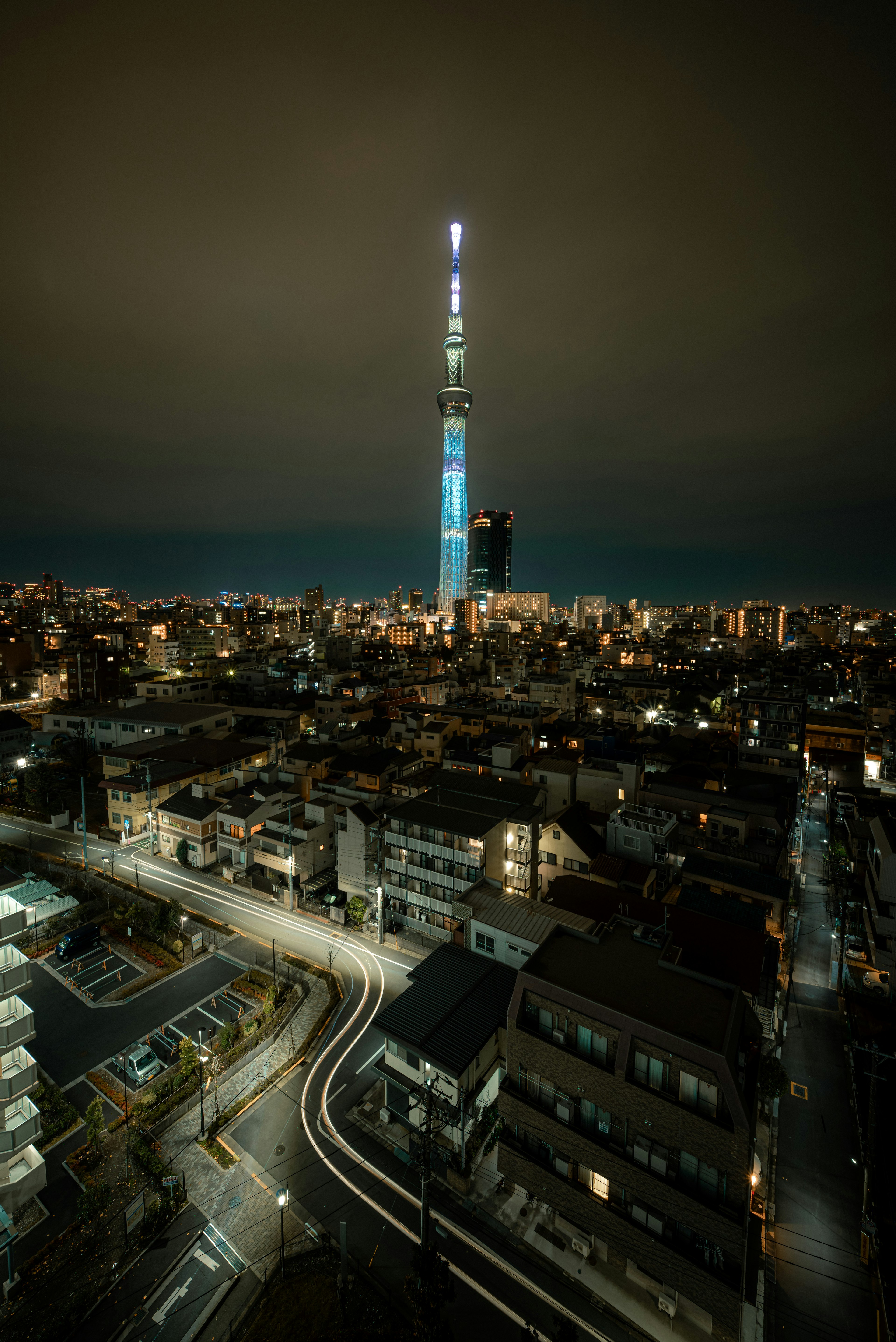 東京スカイツリーが夜空に輝く都市の景色