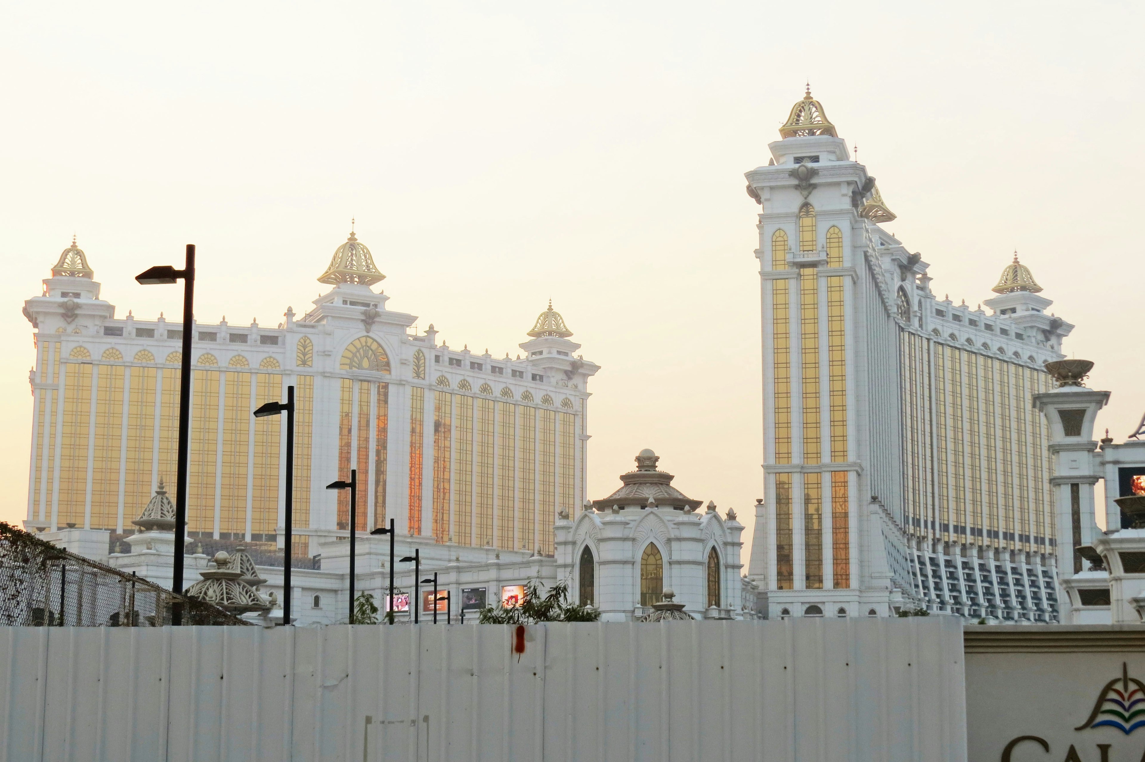 Luxury building complex stands in the sunset glow