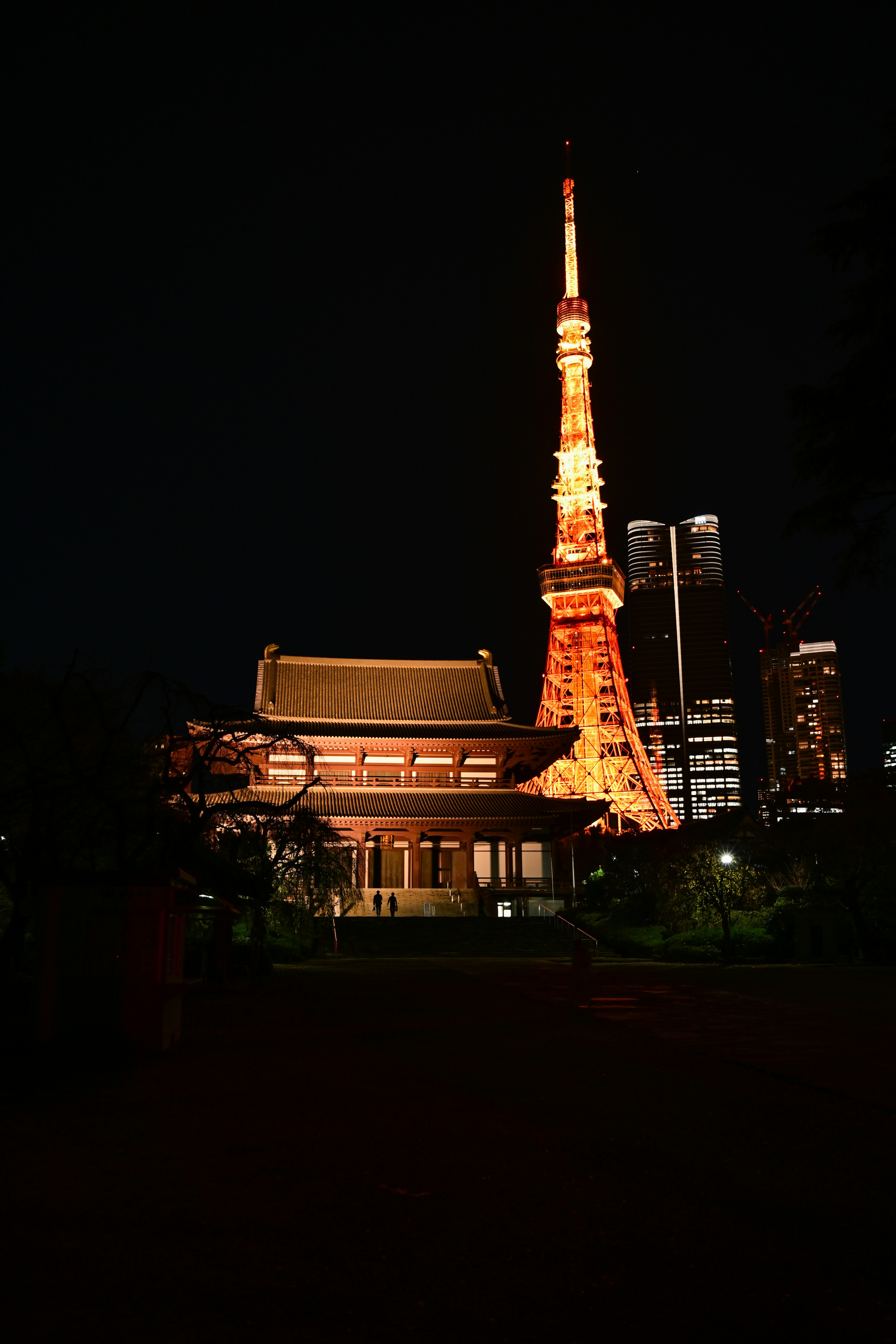 東京タワーと寺院の夜景が美しい