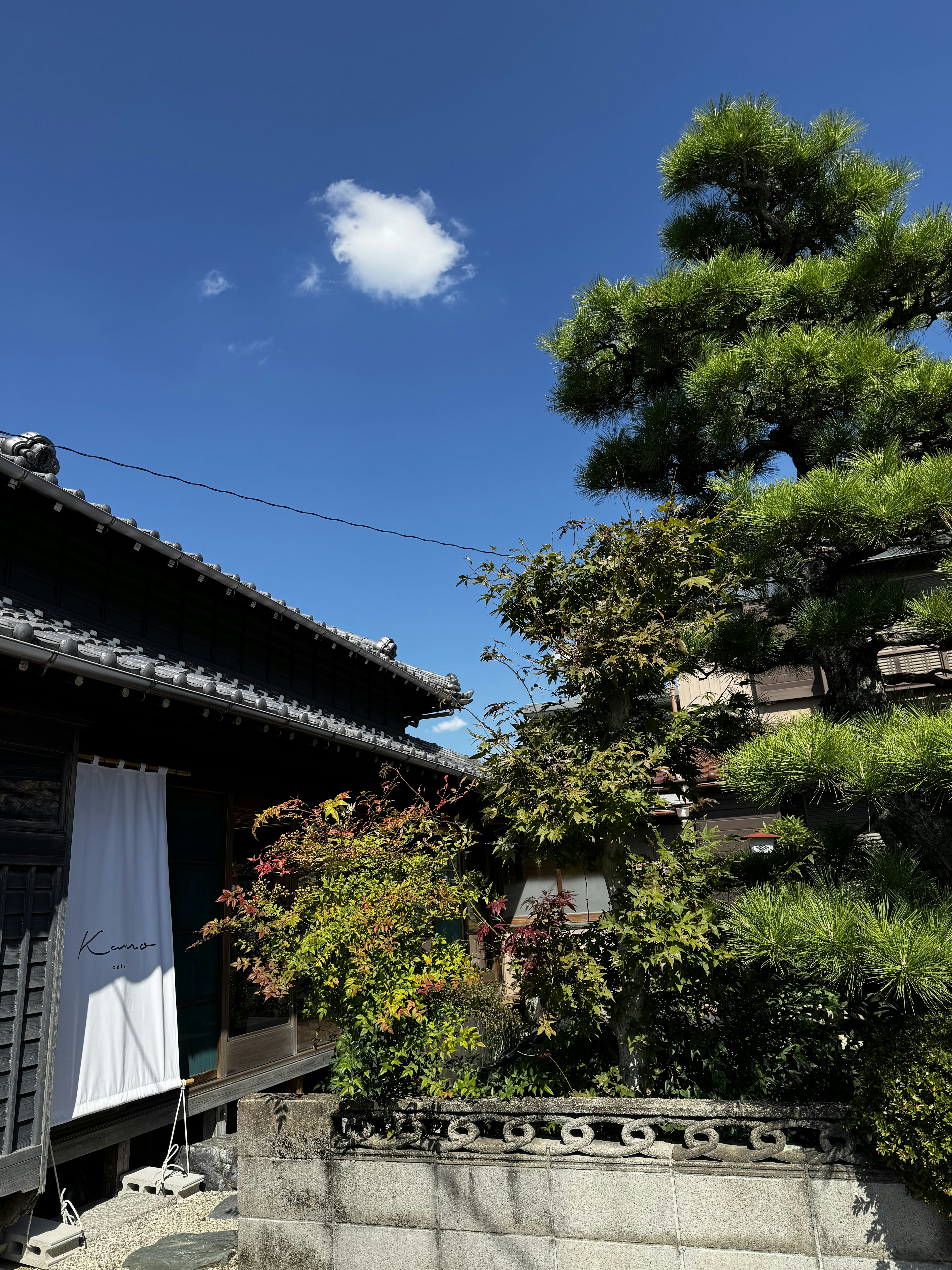 清澈藍天下的傳統日本房屋和花園