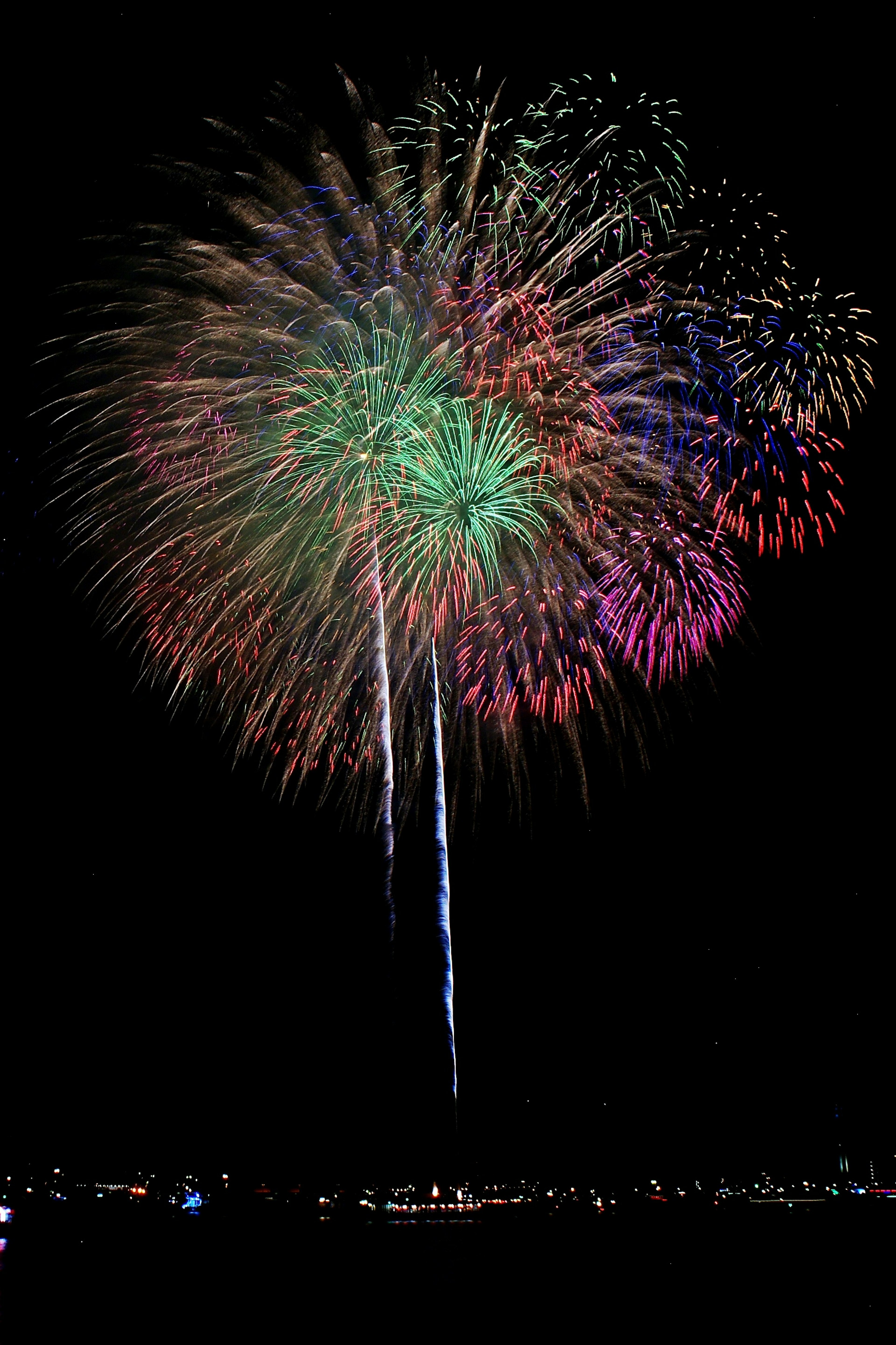 Spettacolo di fuochi d'artificio colorati nel cielo notturno