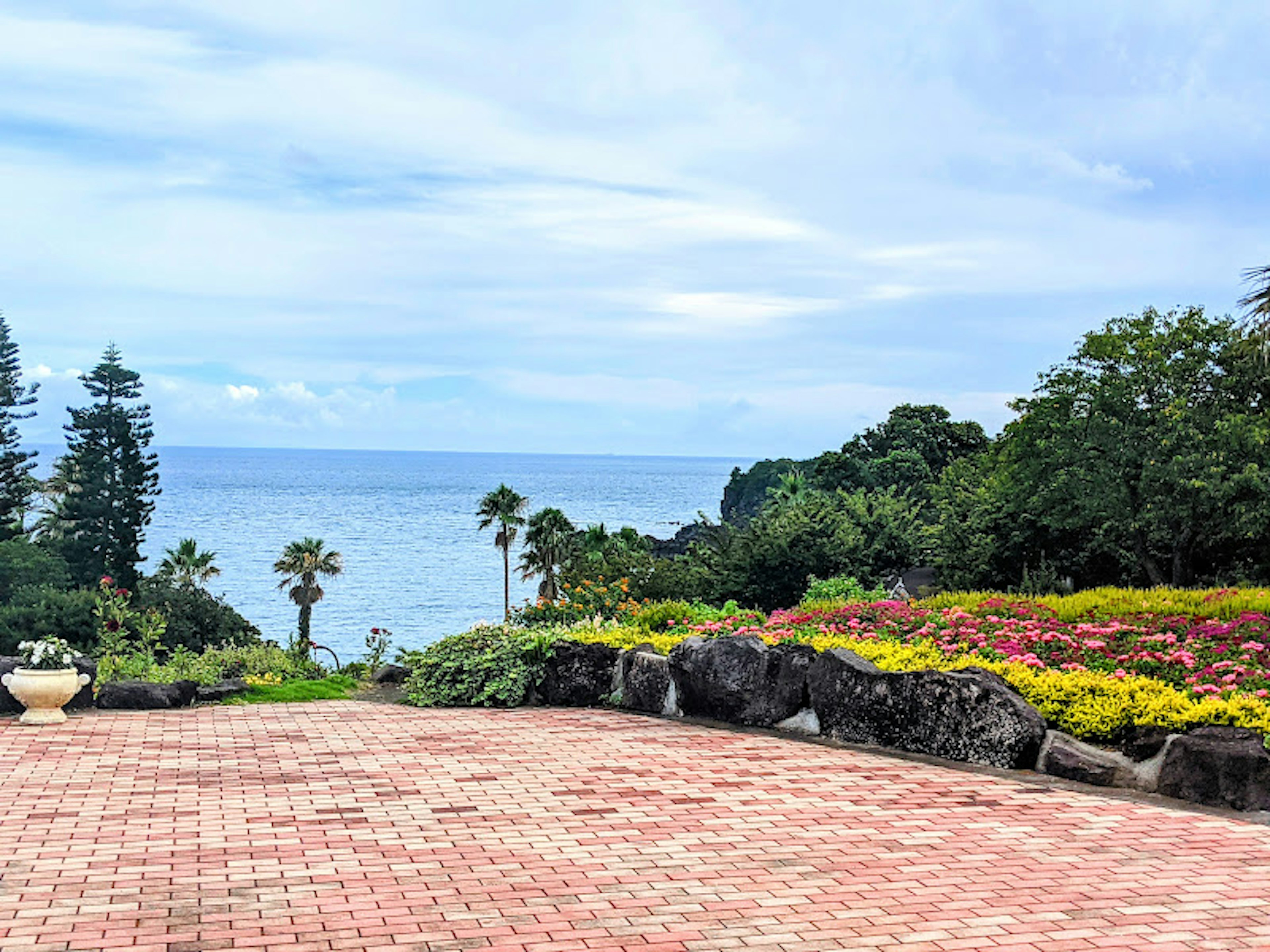 花園的美麗景色和海洋背景