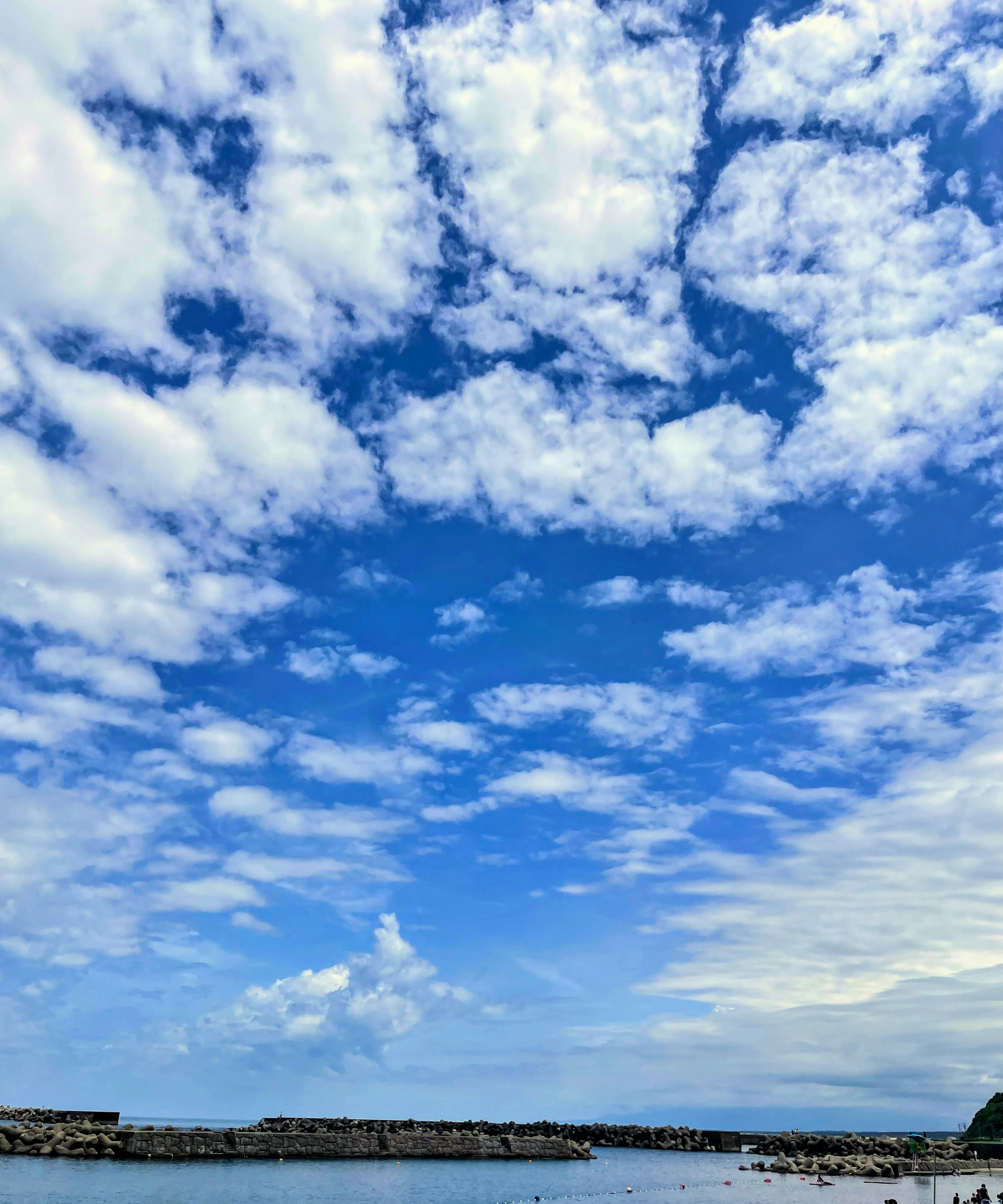 Pemandangan langit biru dengan awan putih berbulu