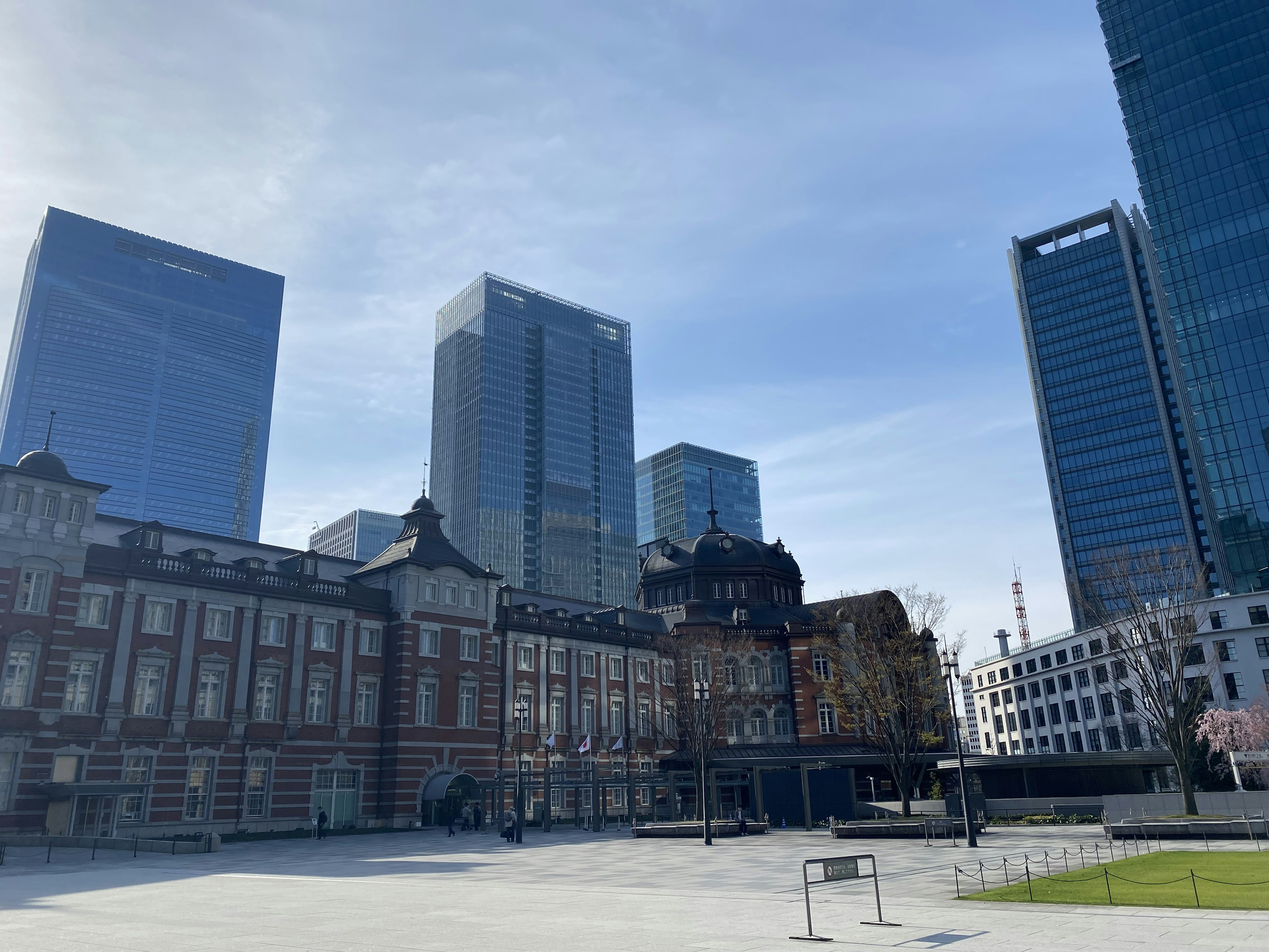 View of Tokyo Station with modern skyscrapers