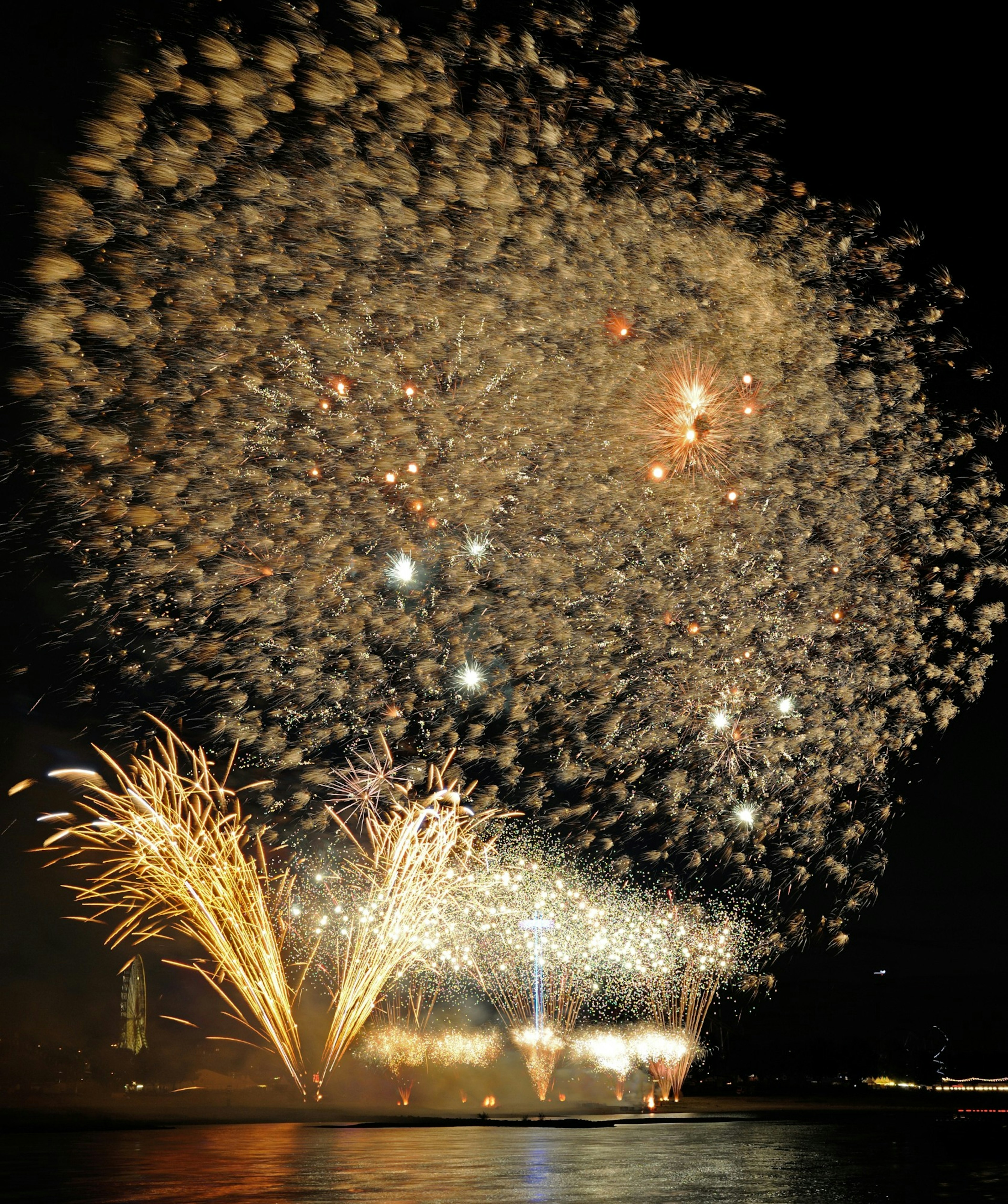 Espectáculo de fuegos artificiales iluminando el cielo nocturno