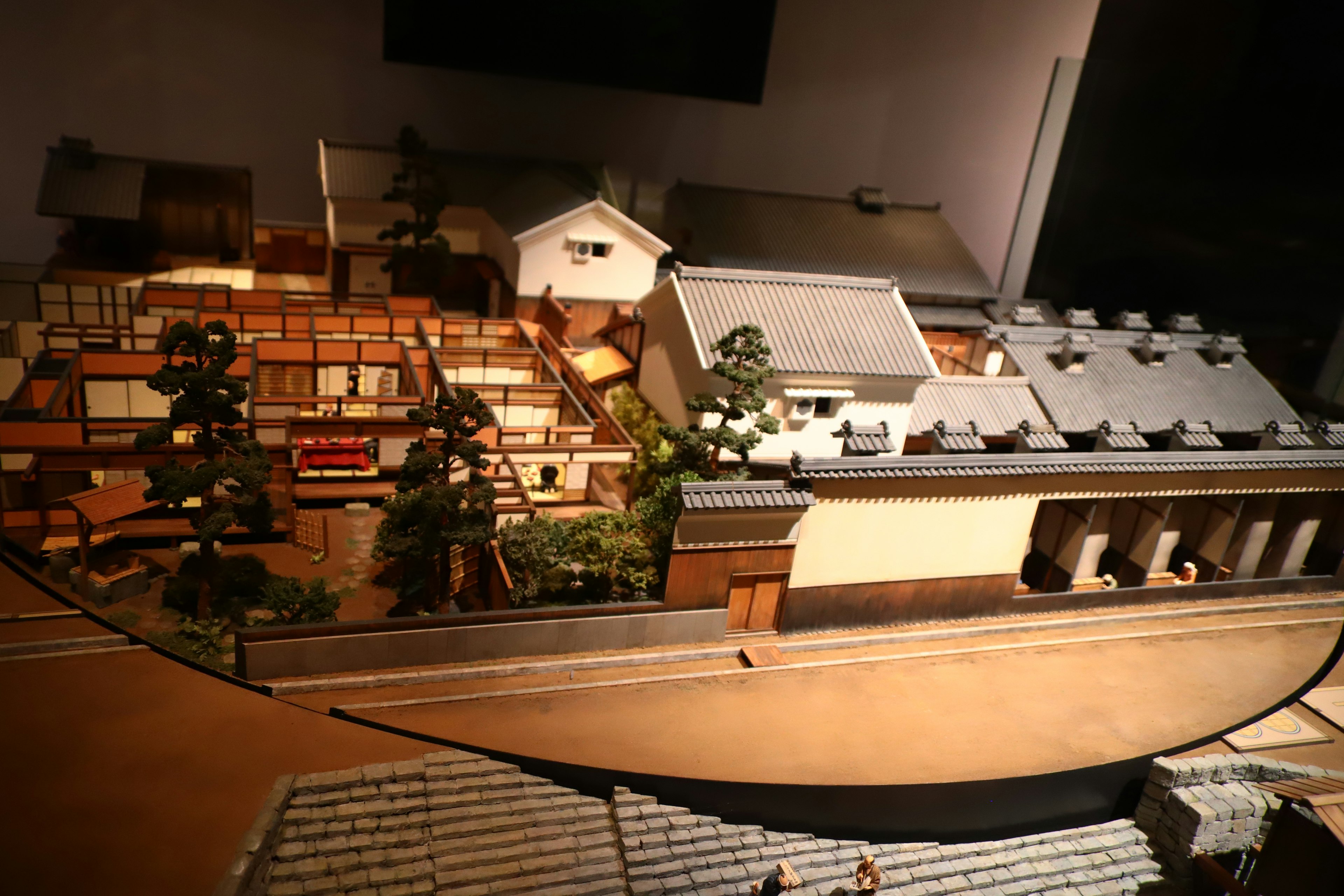 detailed model of a traditional Japanese building with gardens