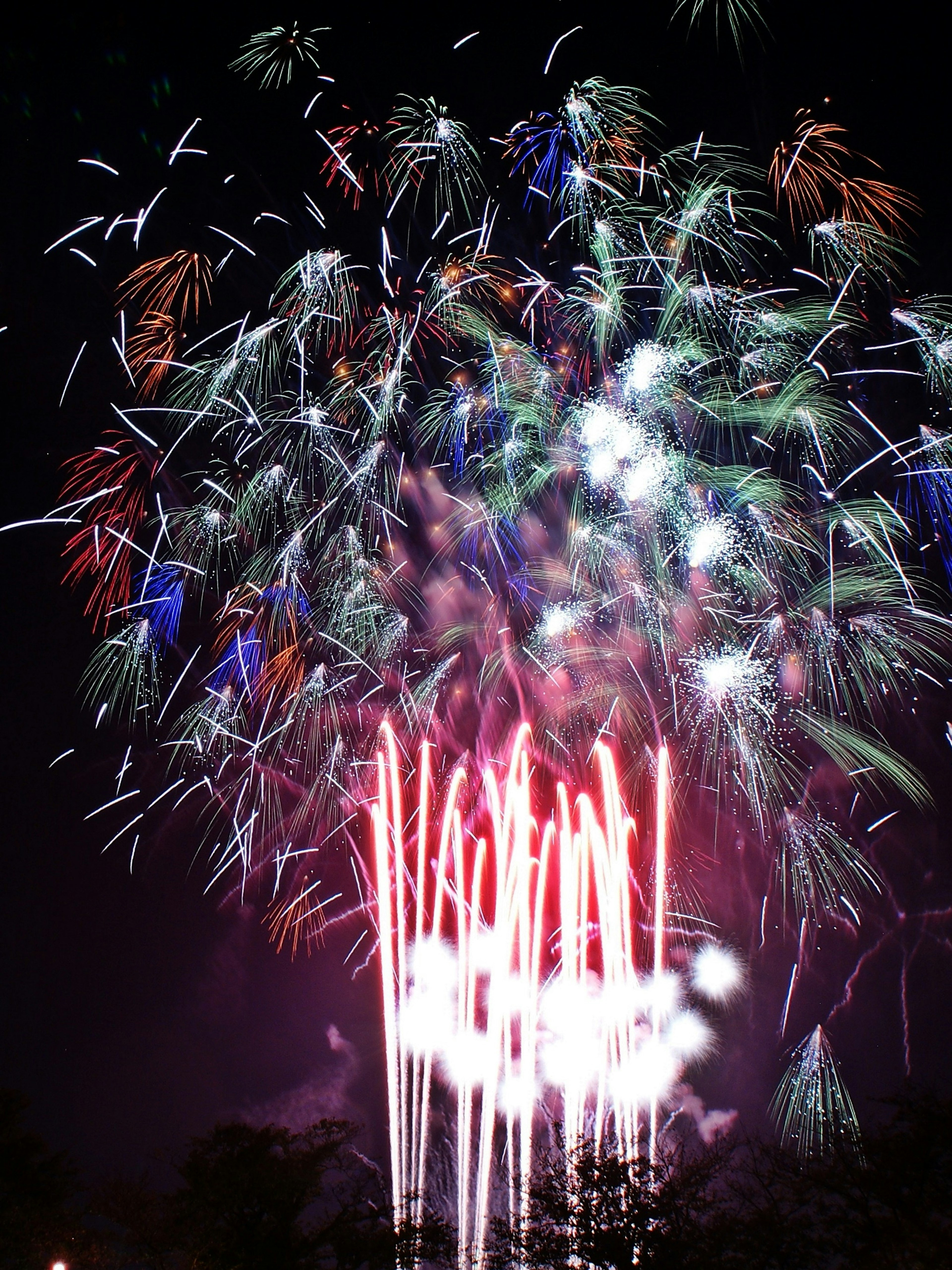 Spettacolo di fuochi d'artificio colorati che illuminano il cielo notturno