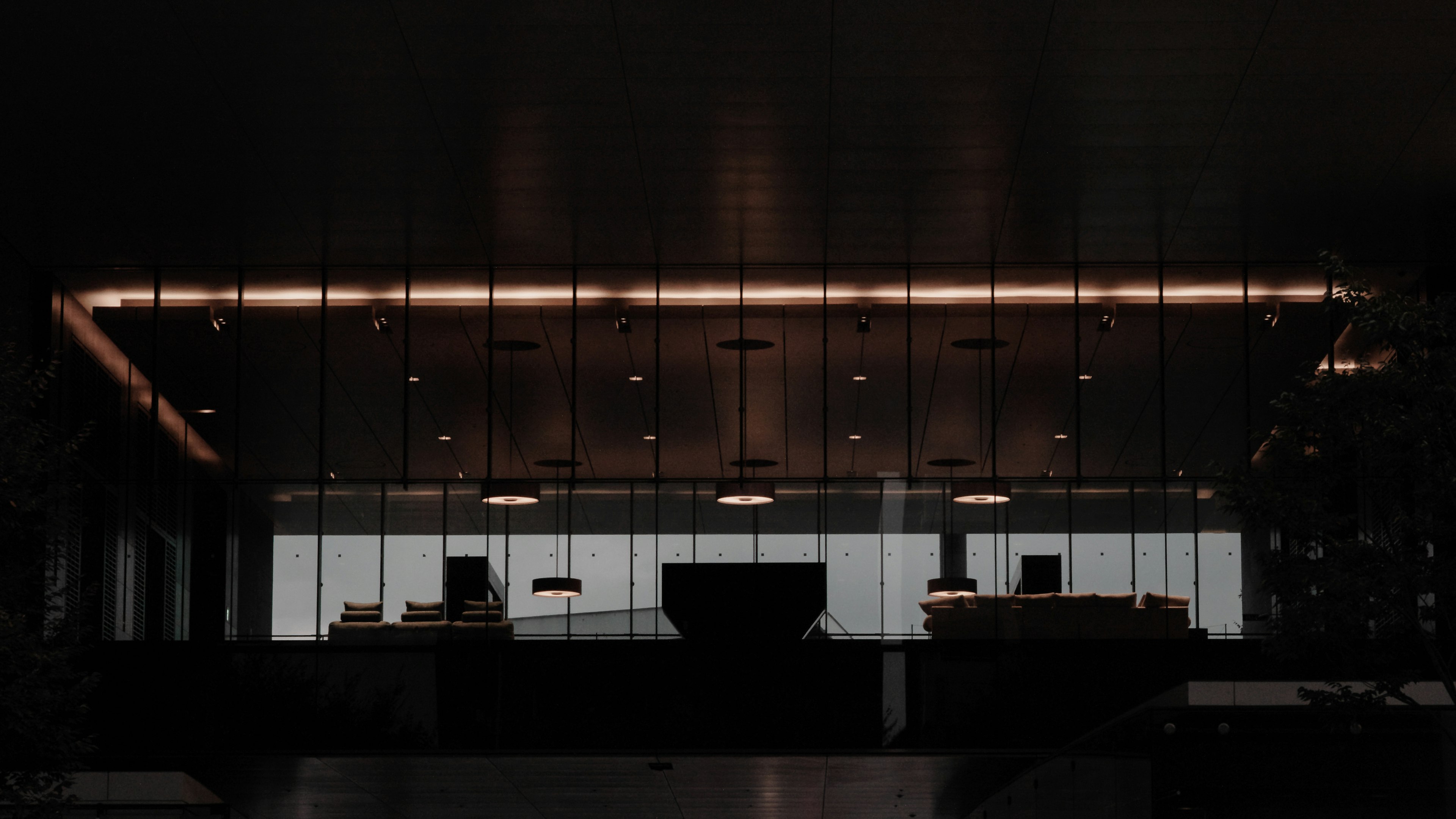 Modern counter with ambient lighting in a dark space