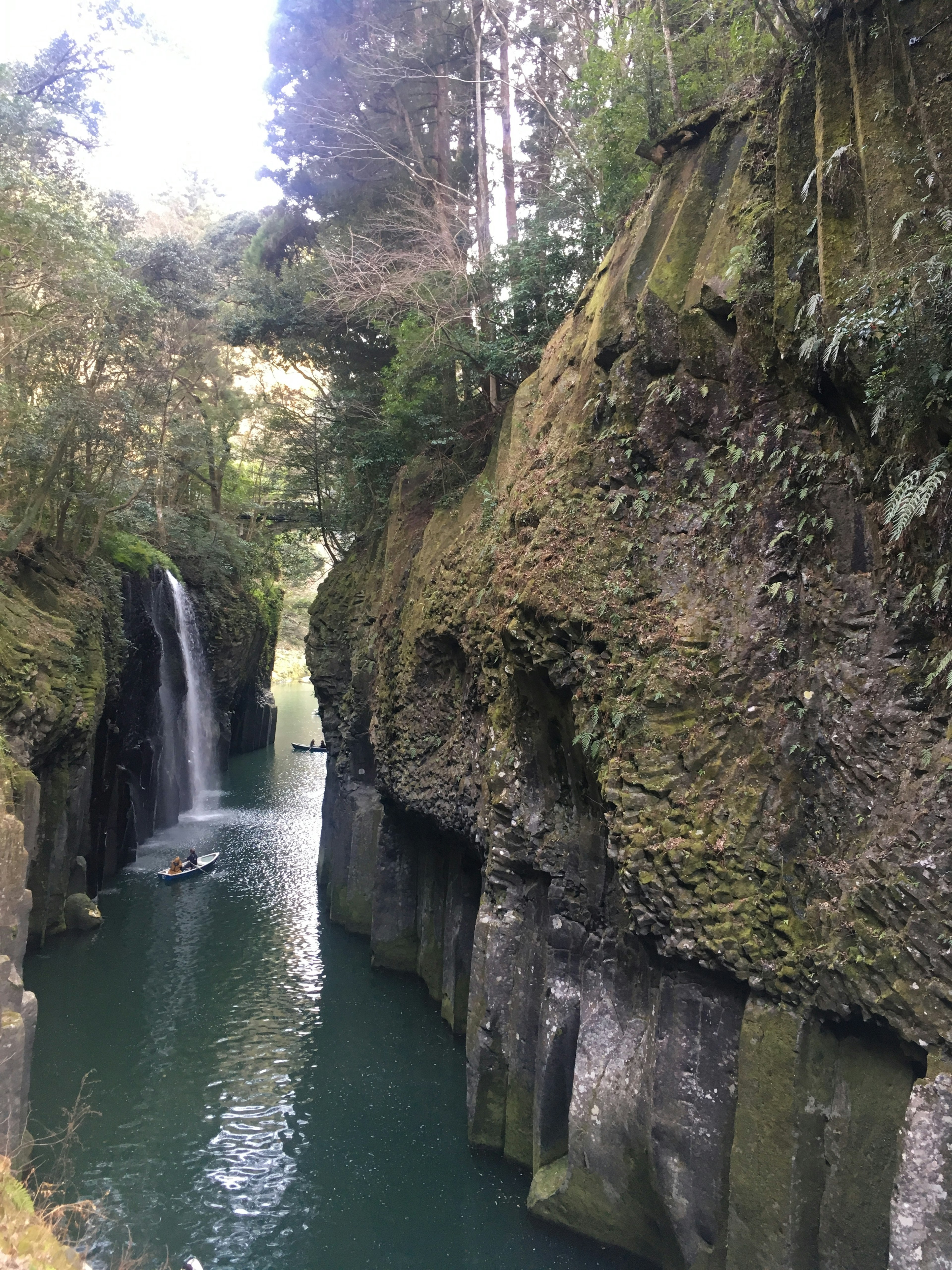 风景如画的峡谷，四周环绕着郁郁葱葱的悬崖和美丽的瀑布