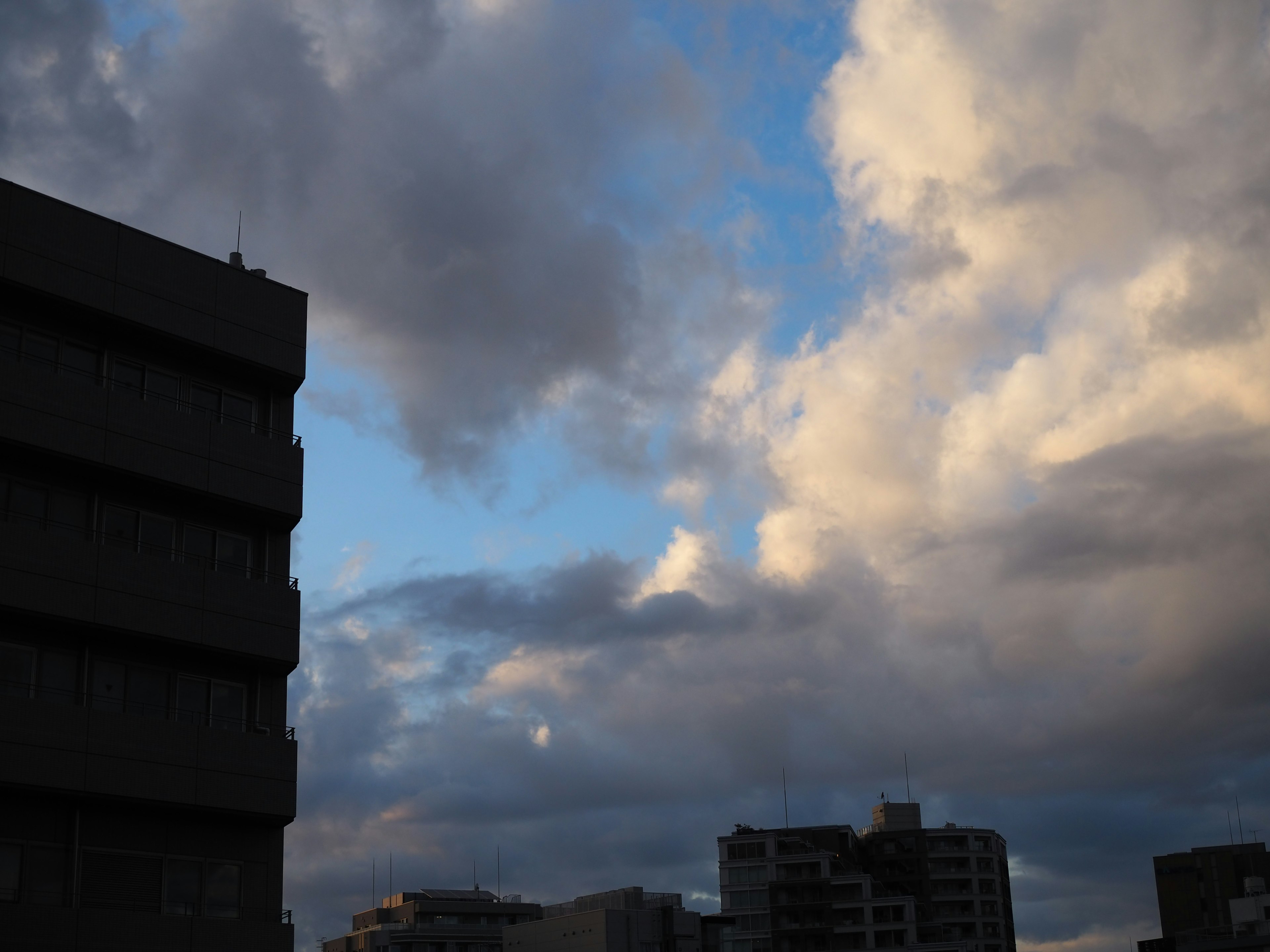 Cielo serale con nuvole e edifici