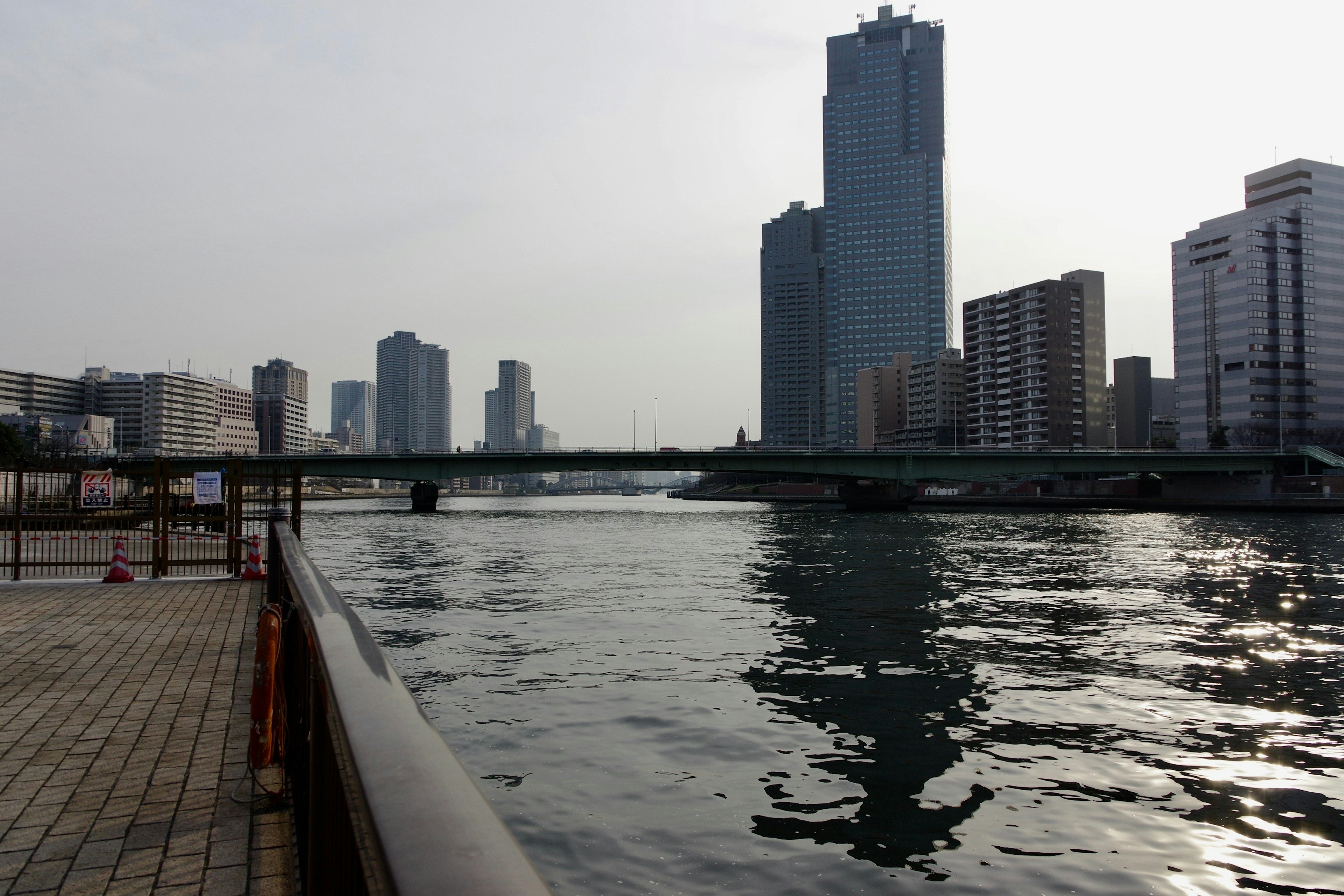 Vista del río con edificios altos y superficie de agua tranquila