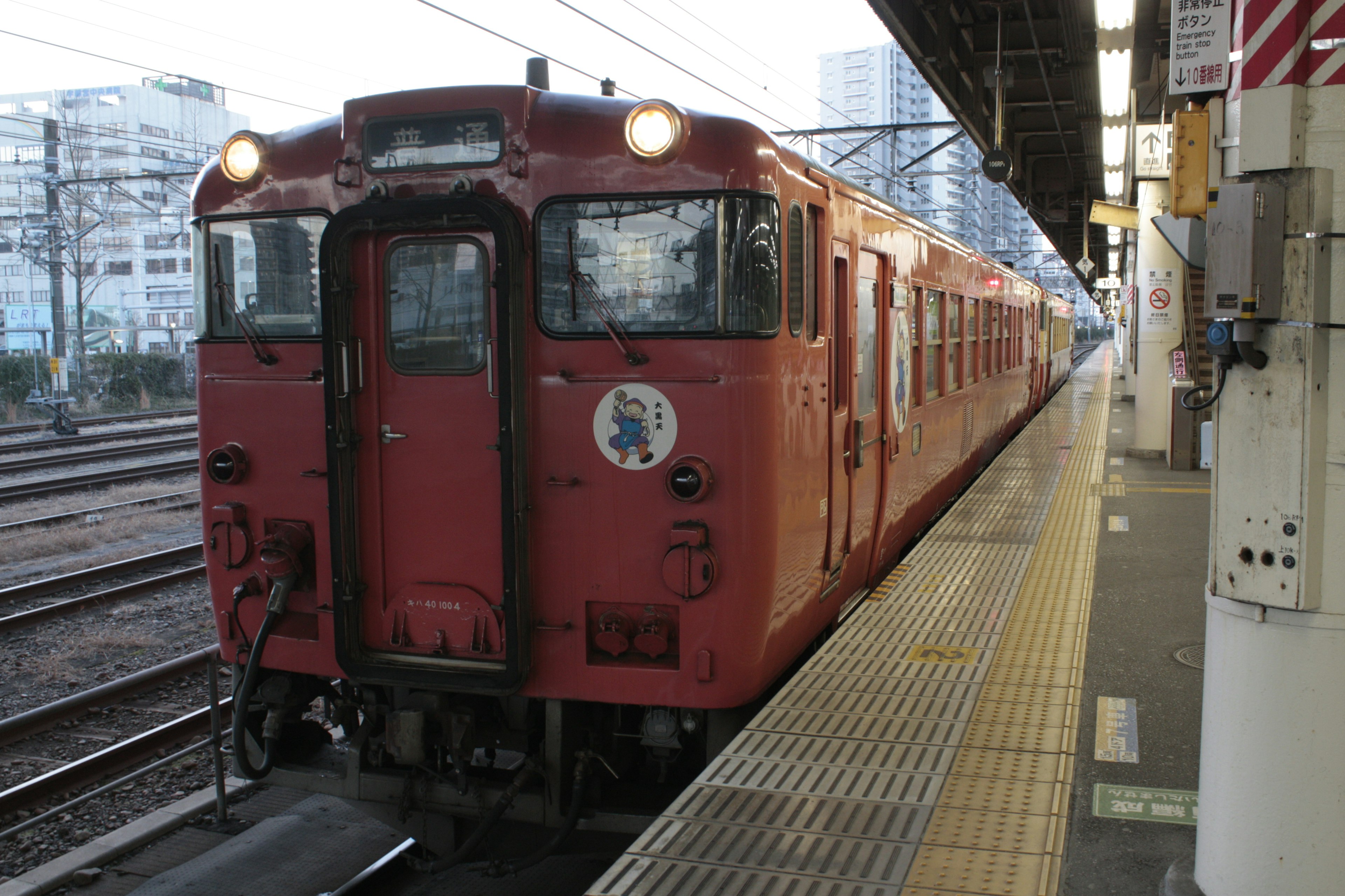 Treno rosso fermo su una banchina della stazione