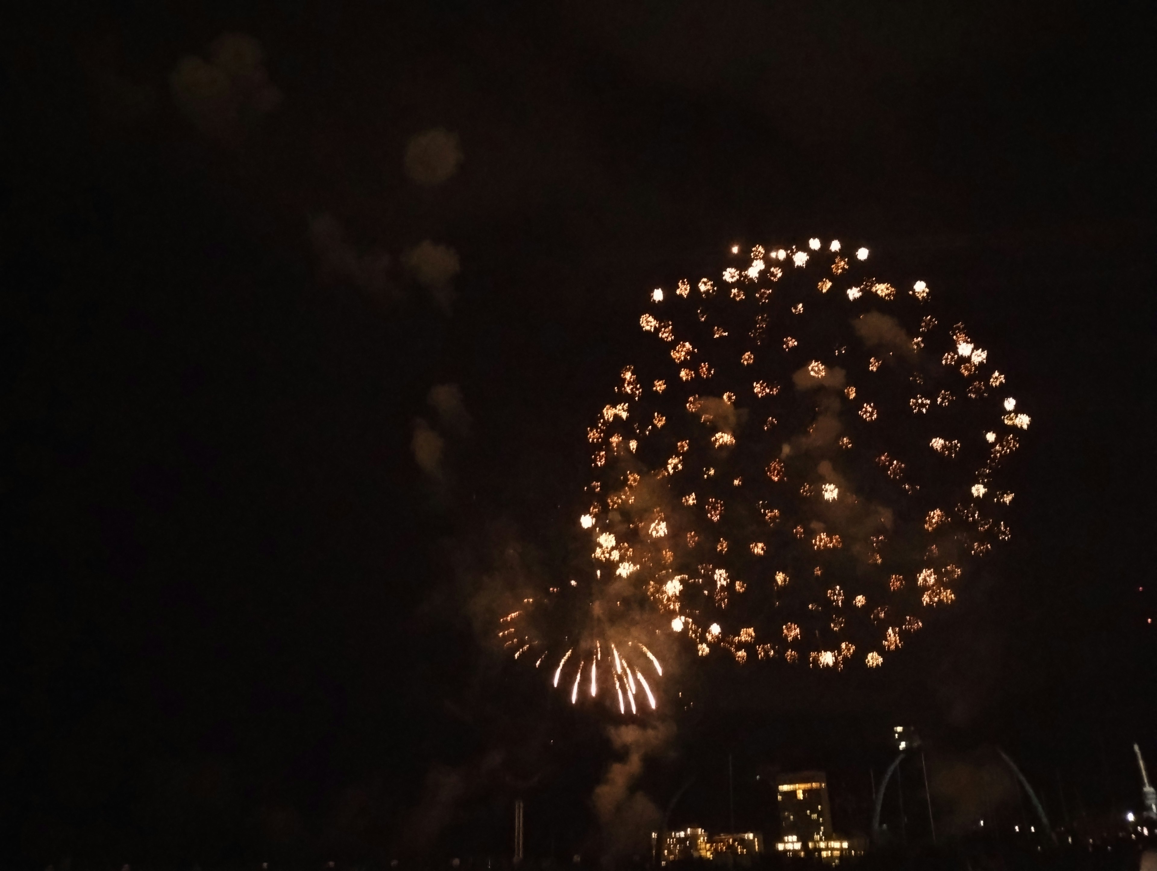 Magnifica esposizione di fuochi d'artificio che illumina il cielo notturno