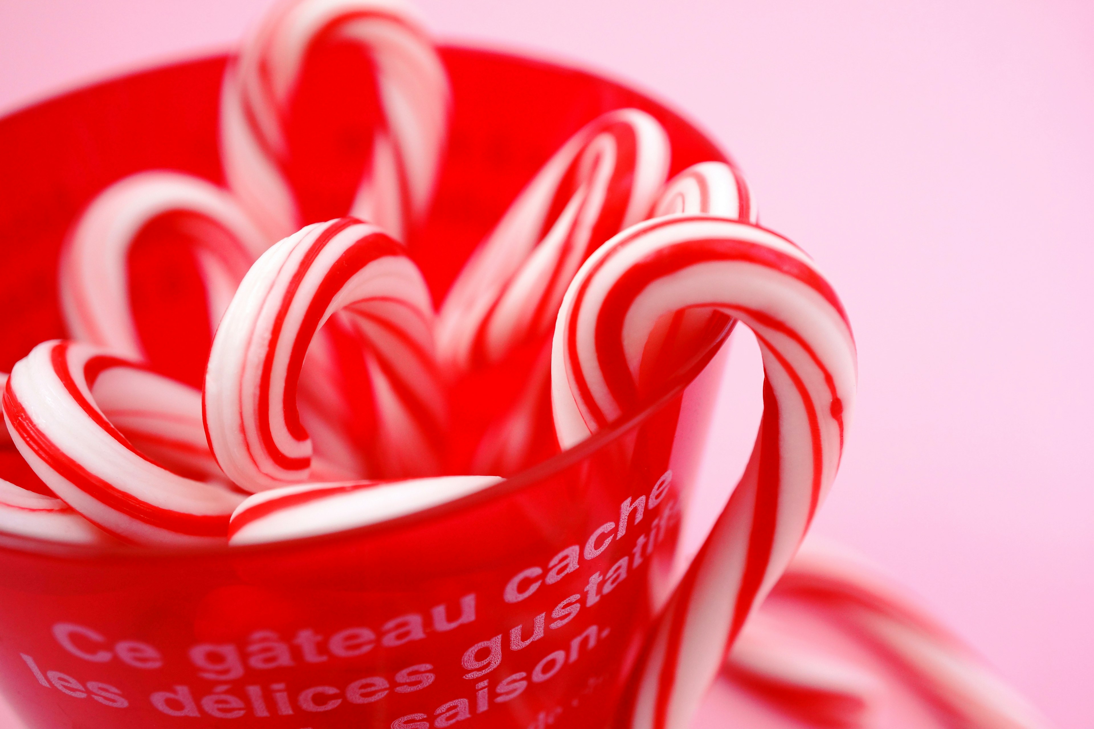 Bâtons de bonbon rouges et blancs dans un bol rouge