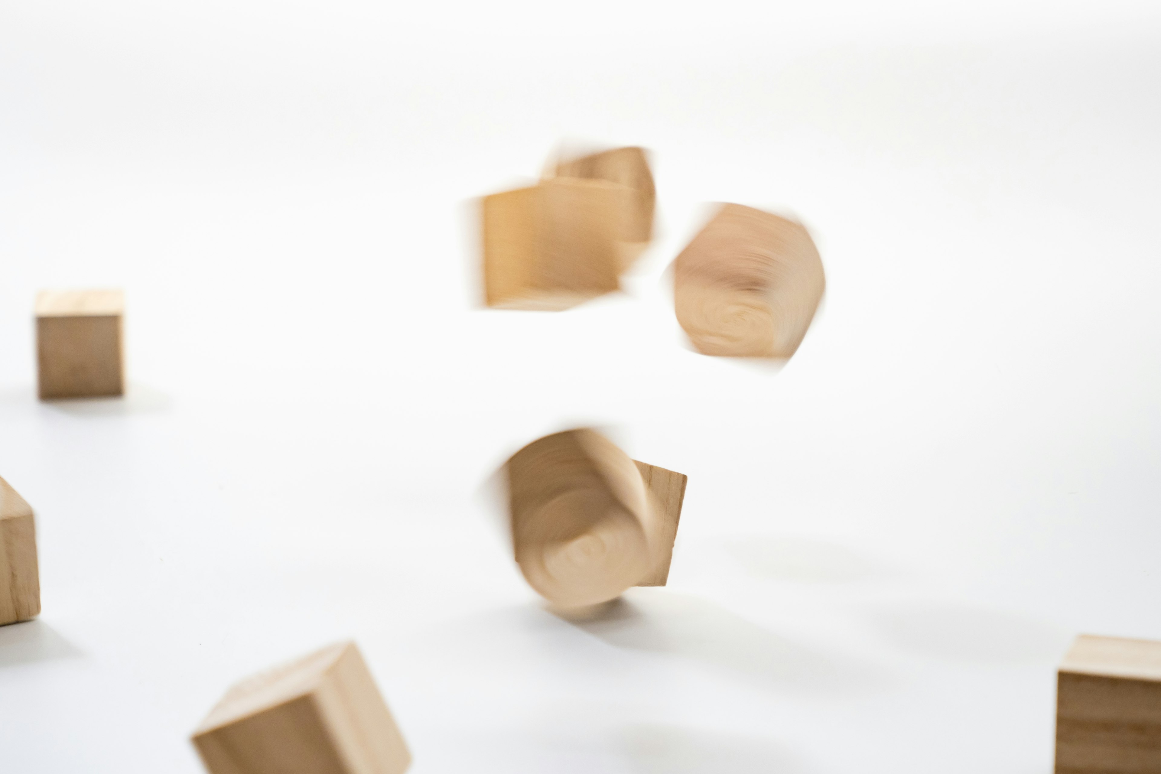 Wooden blocks floating in mid-air