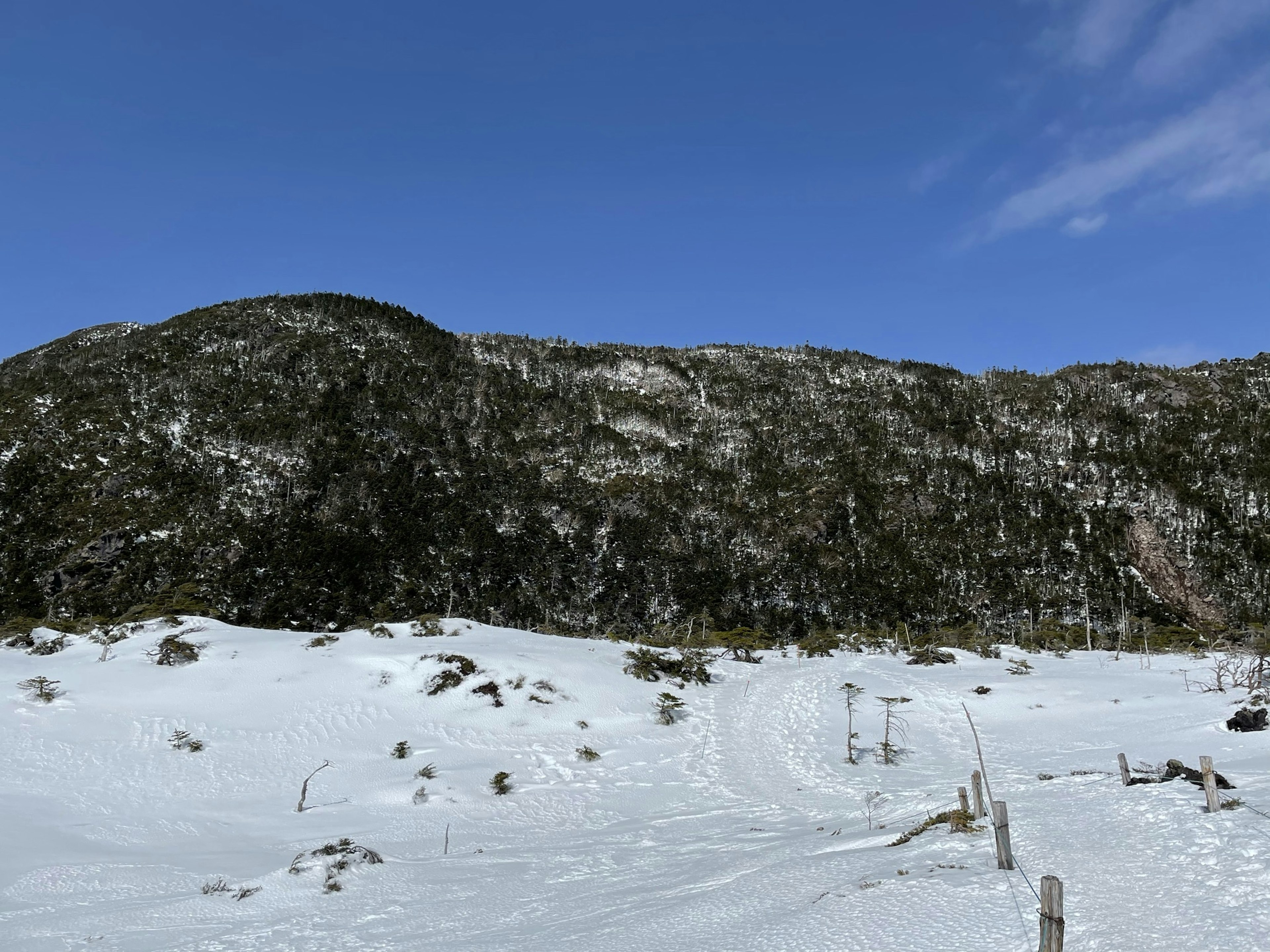 Paisaje nevado con montañas y cielo azul claro