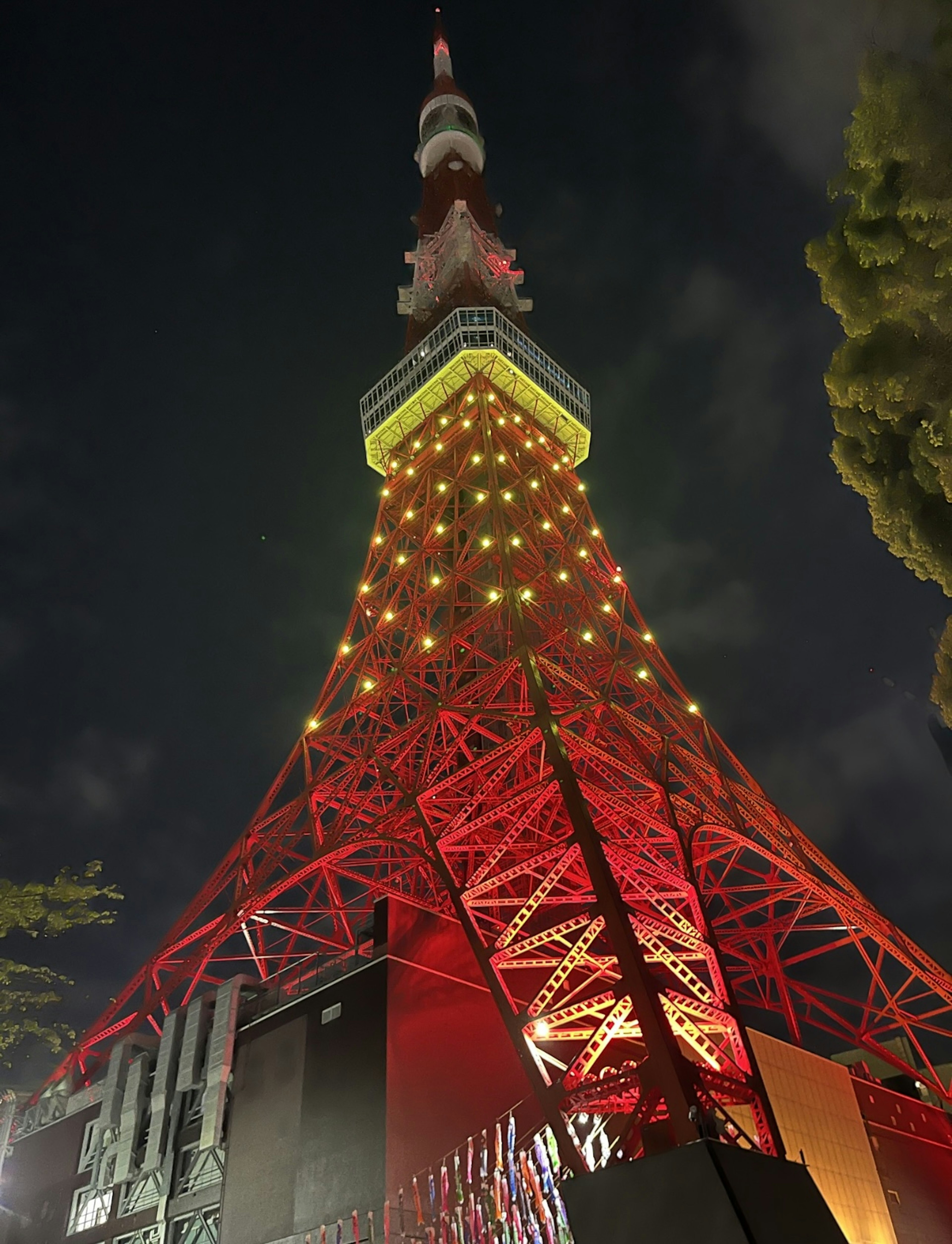 Tokyo Tower illuminated in red at night