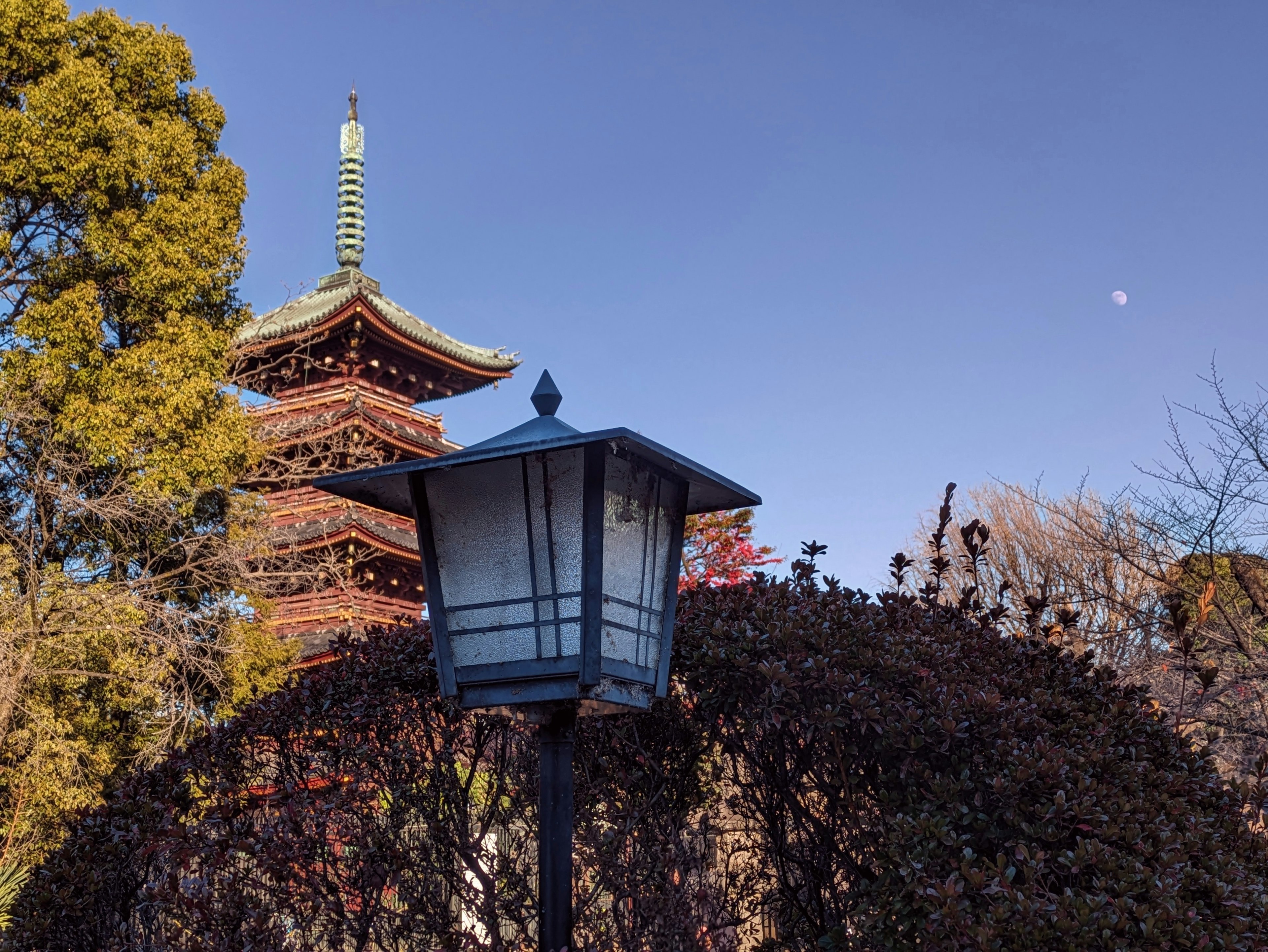 Vista panoramica di una pagoda giapponese e di una lanterna