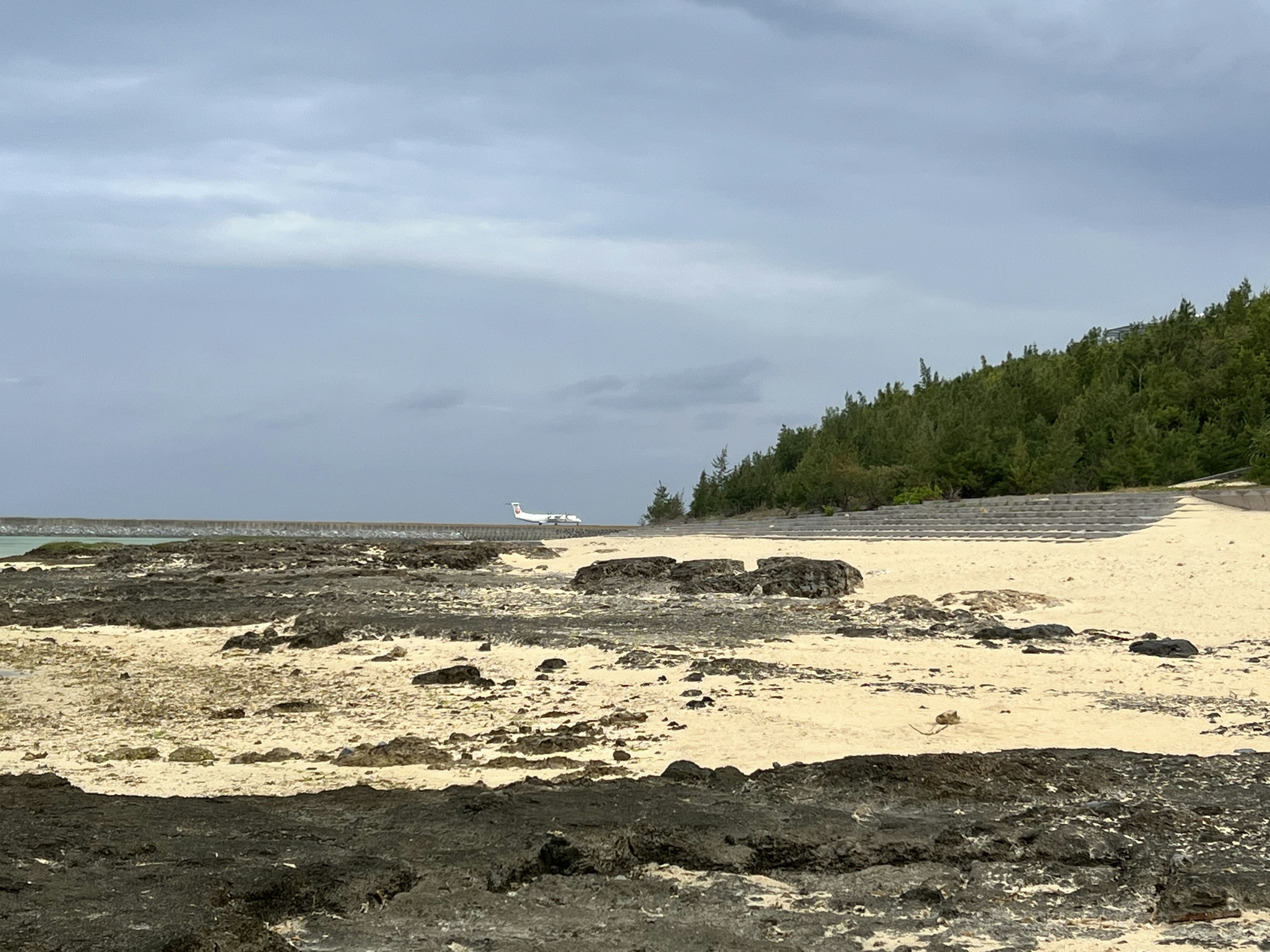 Pemandangan pantai yang indah dengan tepi berbatu dan vegetasi hijau