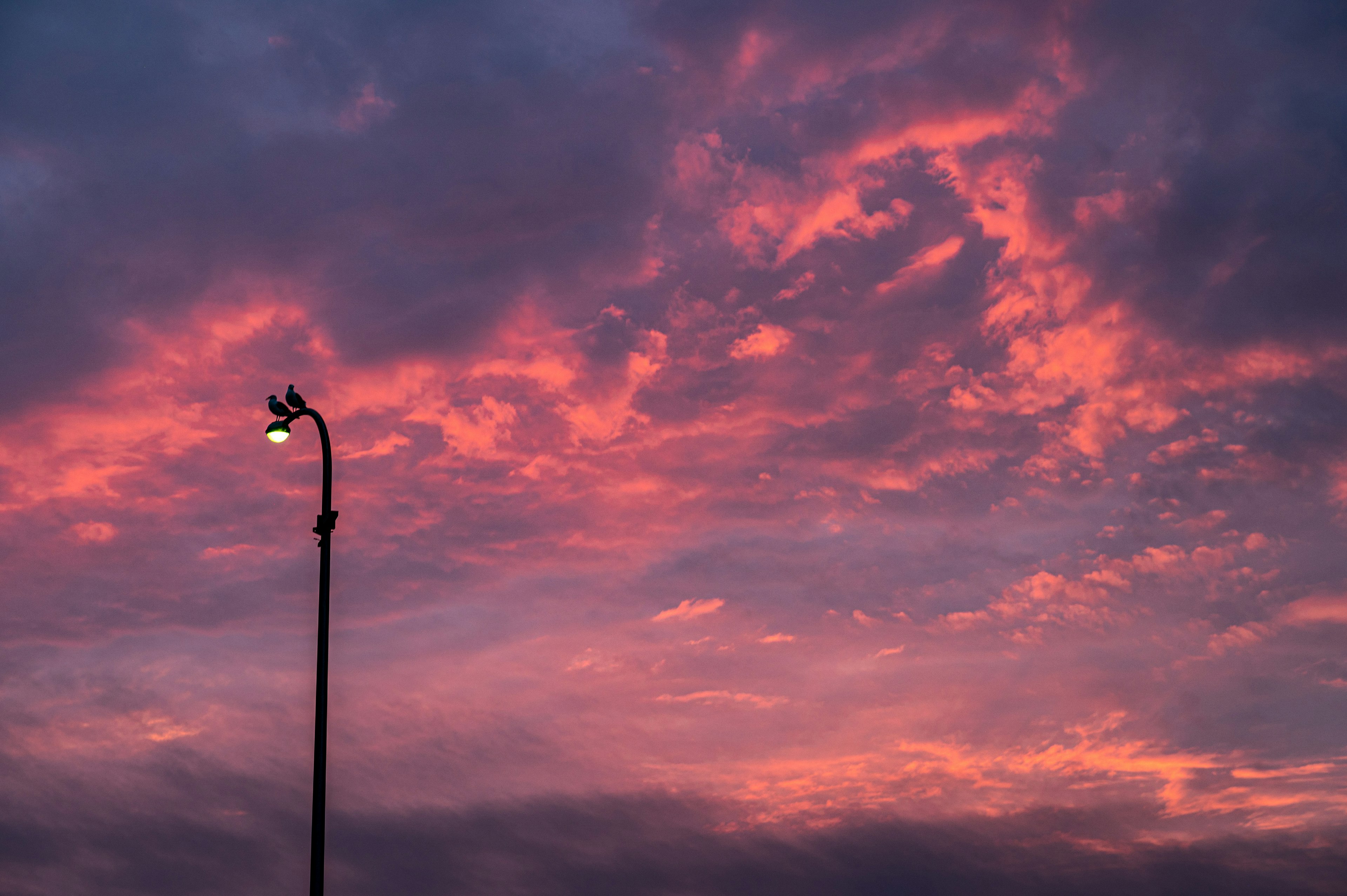 Beautiful sunset sky with streetlight