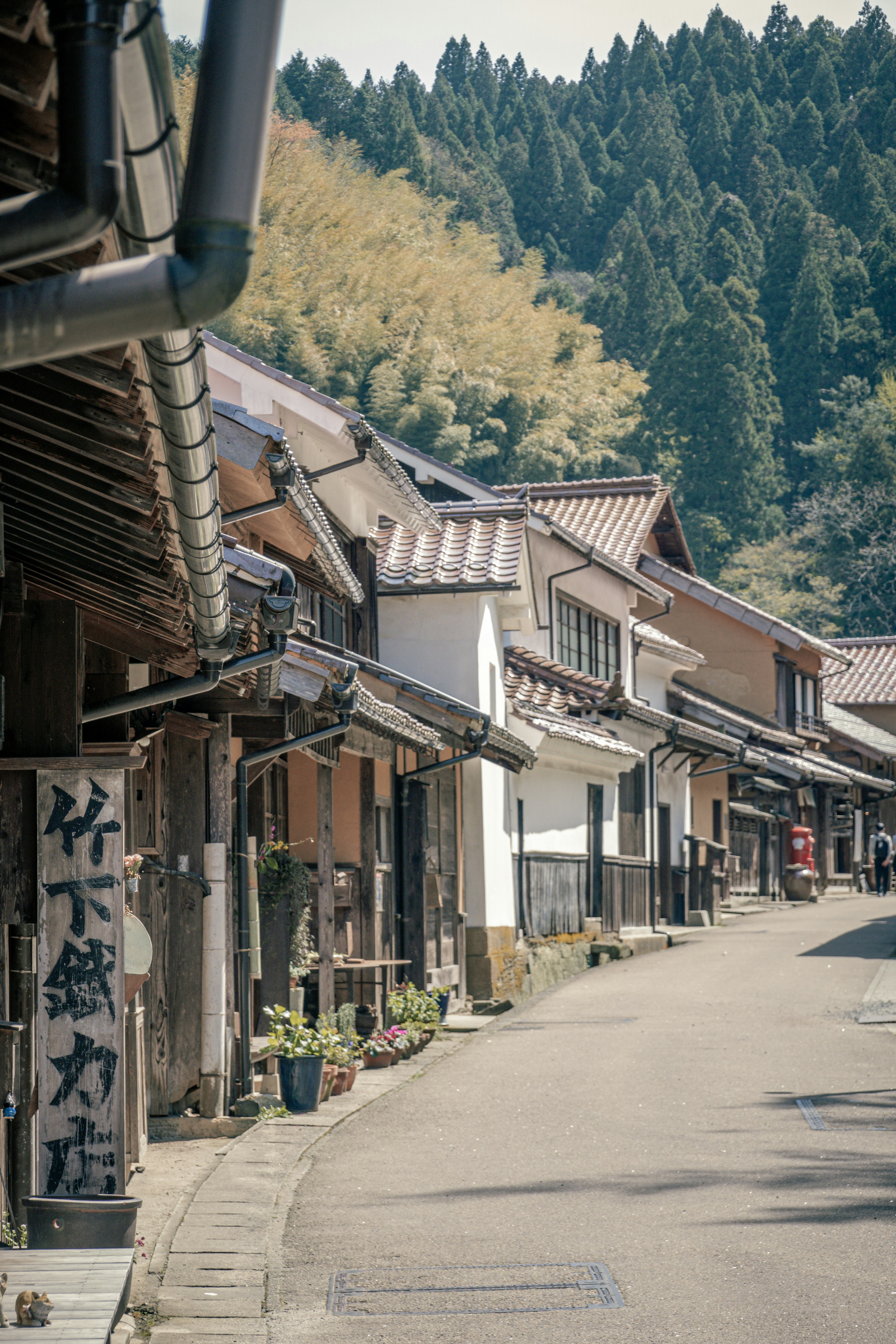 Scenic view of an old town street in a mountainous area