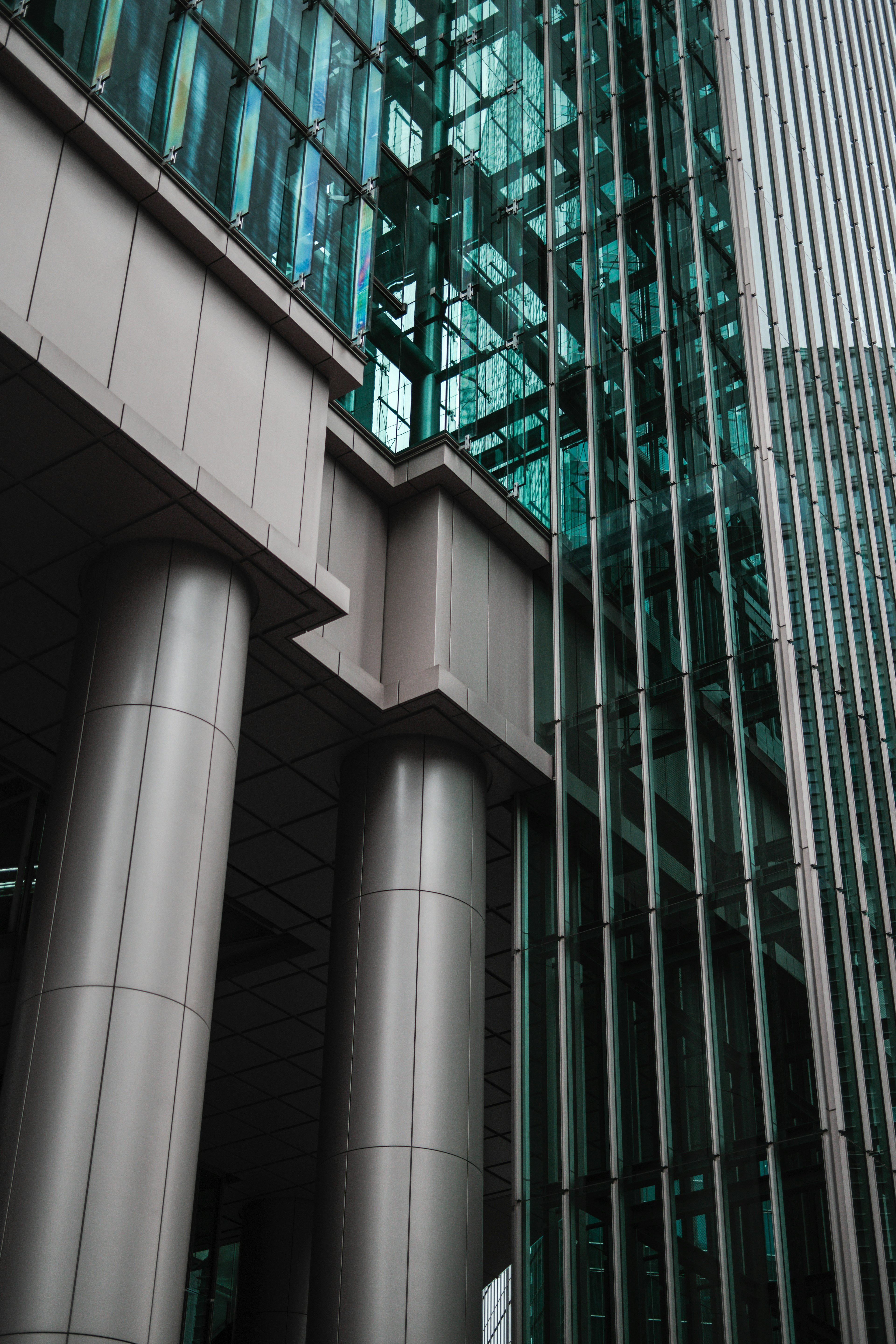 Image highlighting the glass and metal structure of a modern building