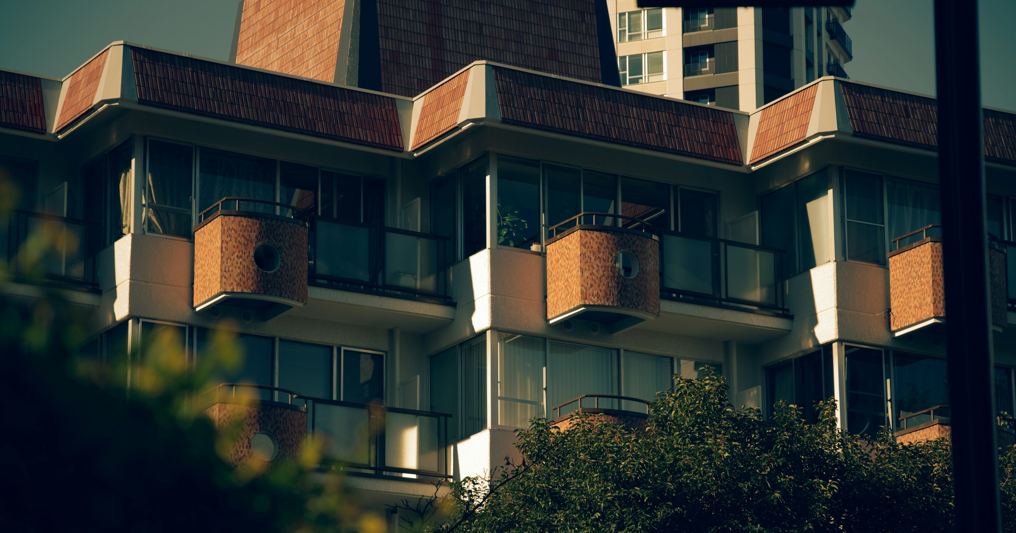 Modern building with distinctive balconies and windows