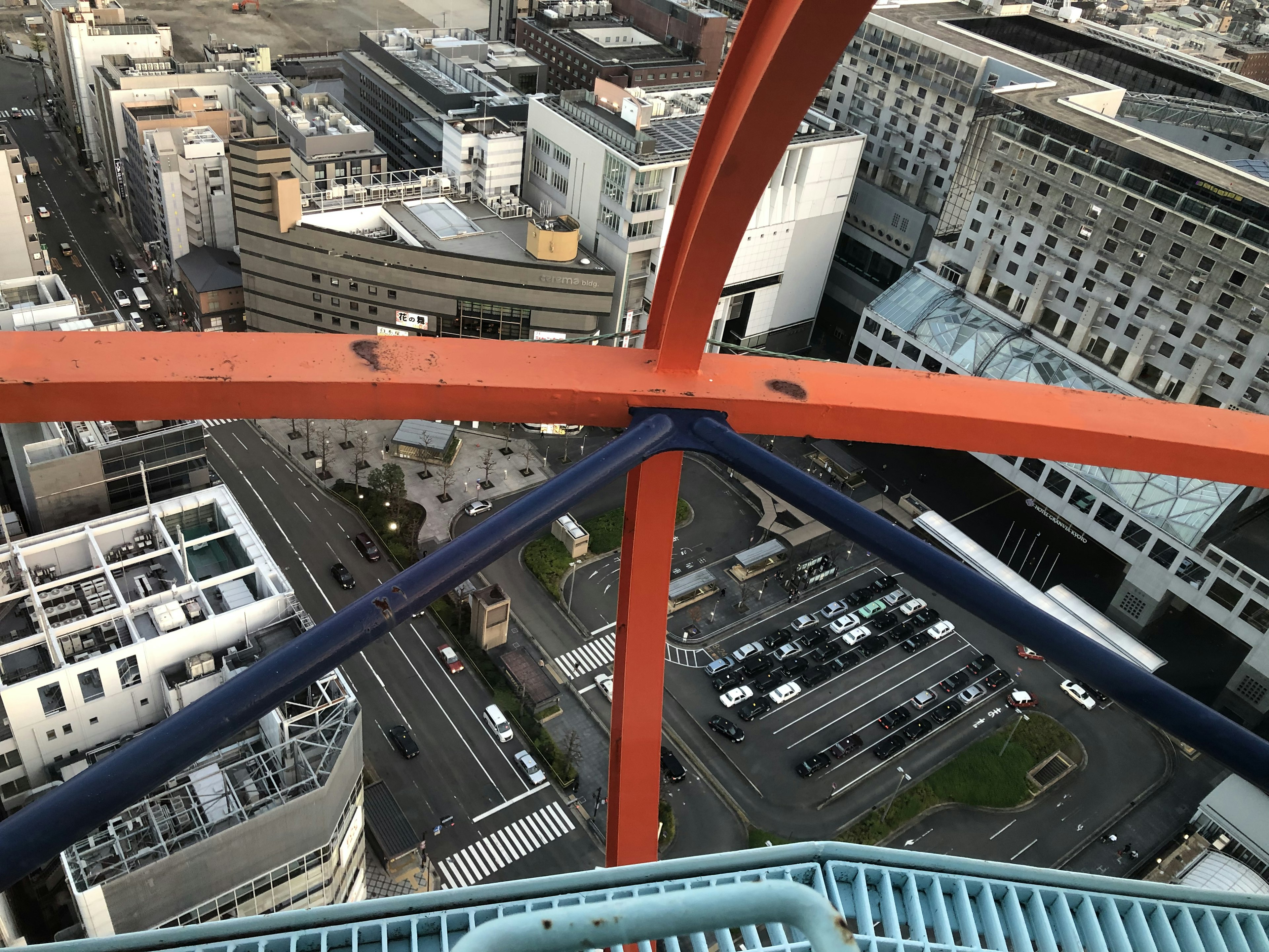 Aerial view of the city with intersecting steel beams