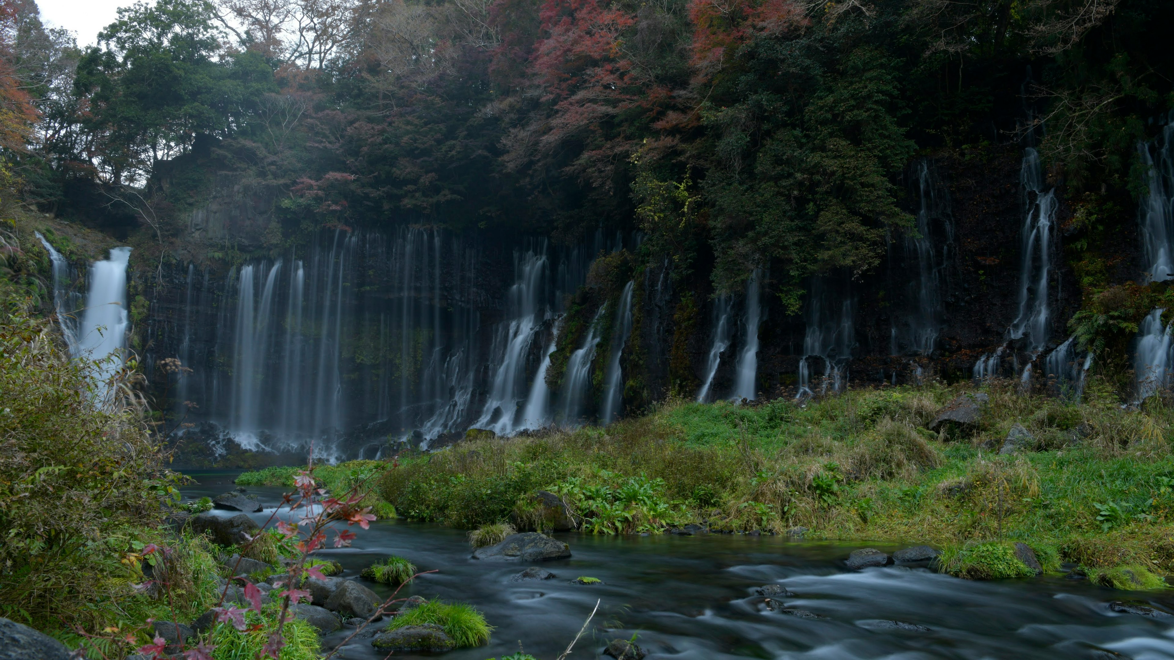 ทิวทัศน์ที่สวยงามของน้ำตกที่ล้อมรอบด้วยพืชพรรณเขียวขจี