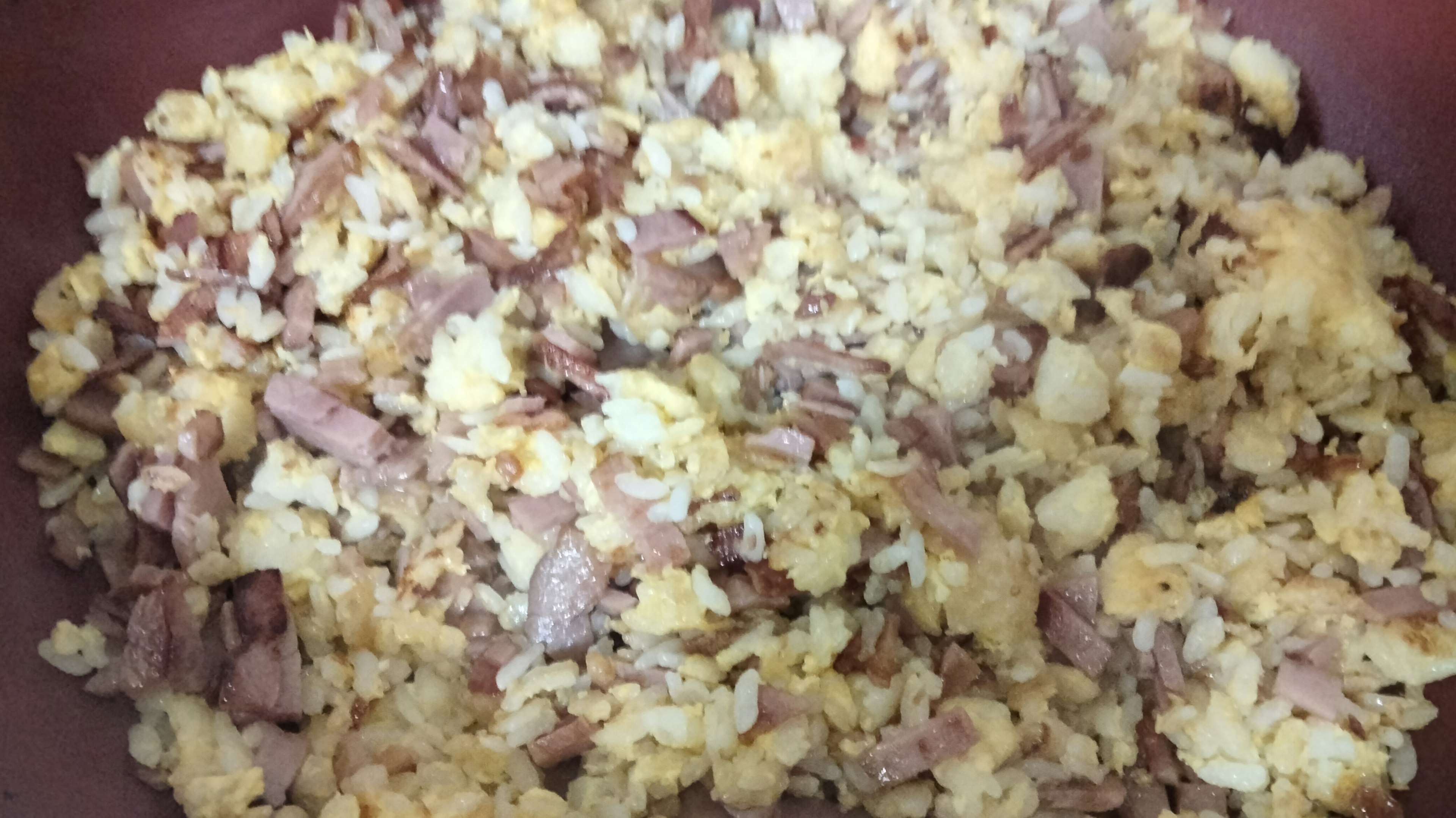 Primer plano de un plato con arroz y carne mezclados