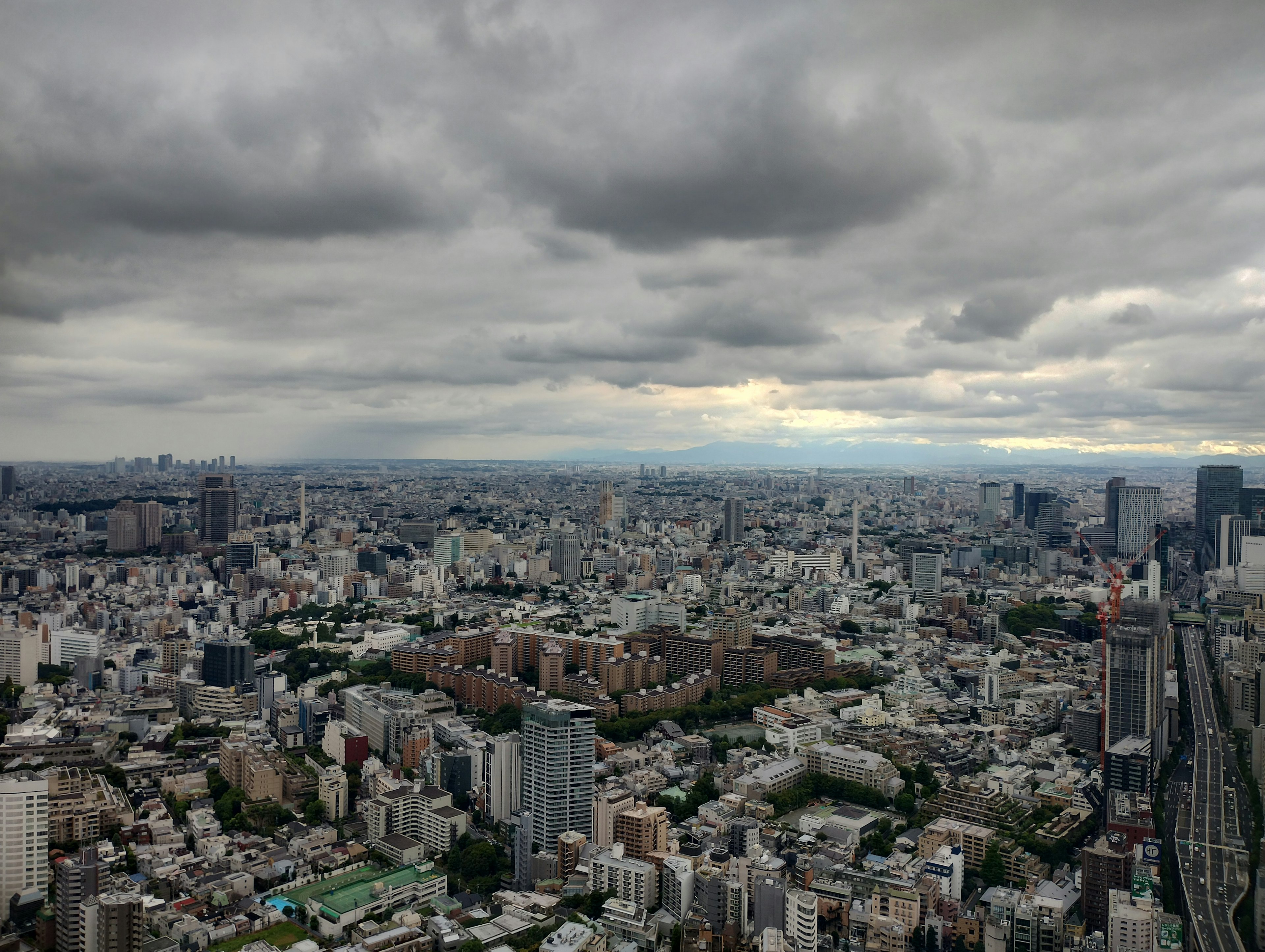 Ampio paesaggio urbano di Tokyo sotto un cielo nuvoloso