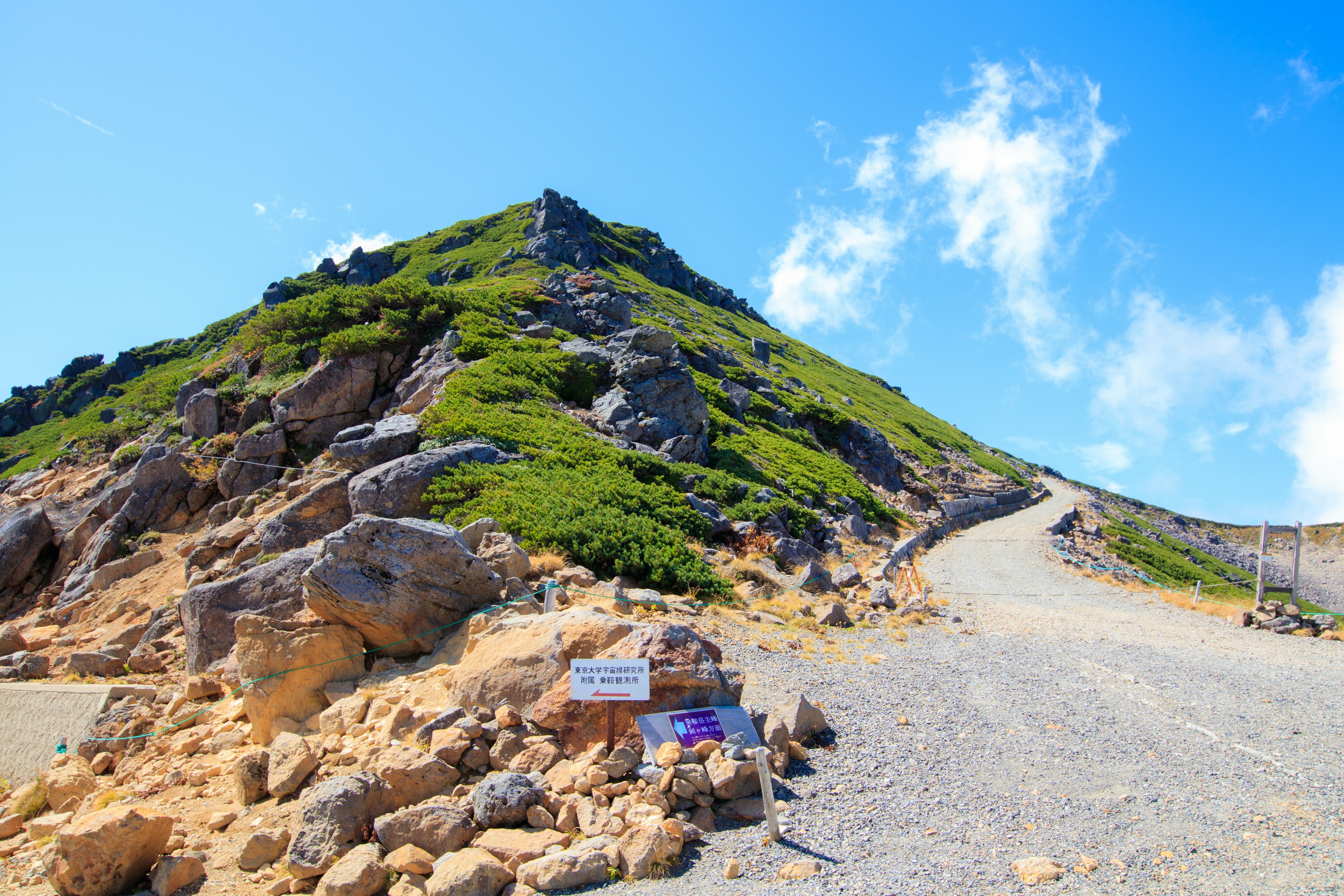 緑に覆われた山と青空の風景 道路が山へ続いている