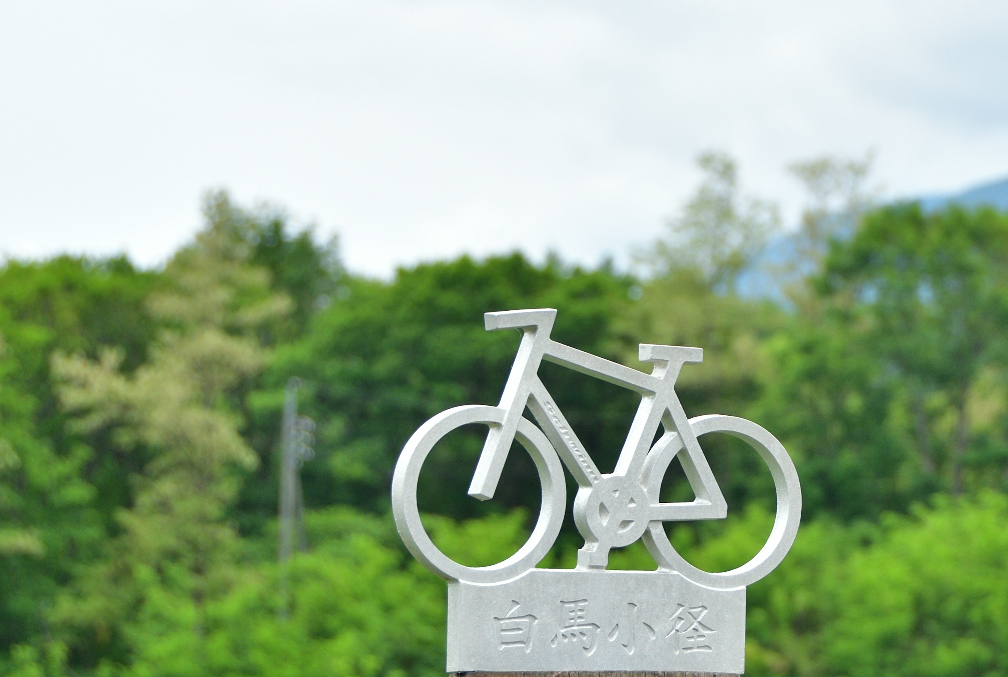 Monumento de bicicleta contra un fondo verde