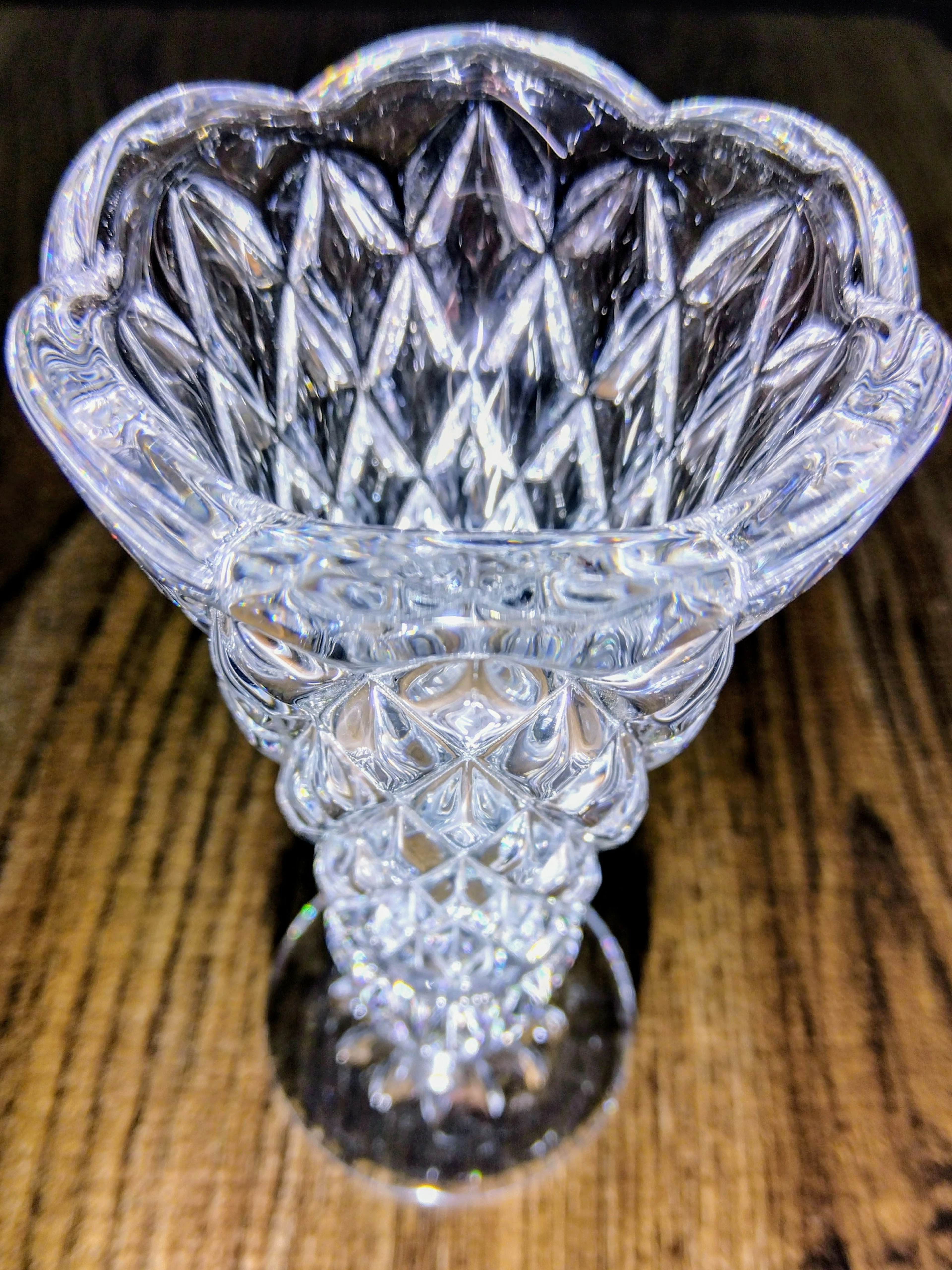 Clear crystal vase with intricate diamond cut design