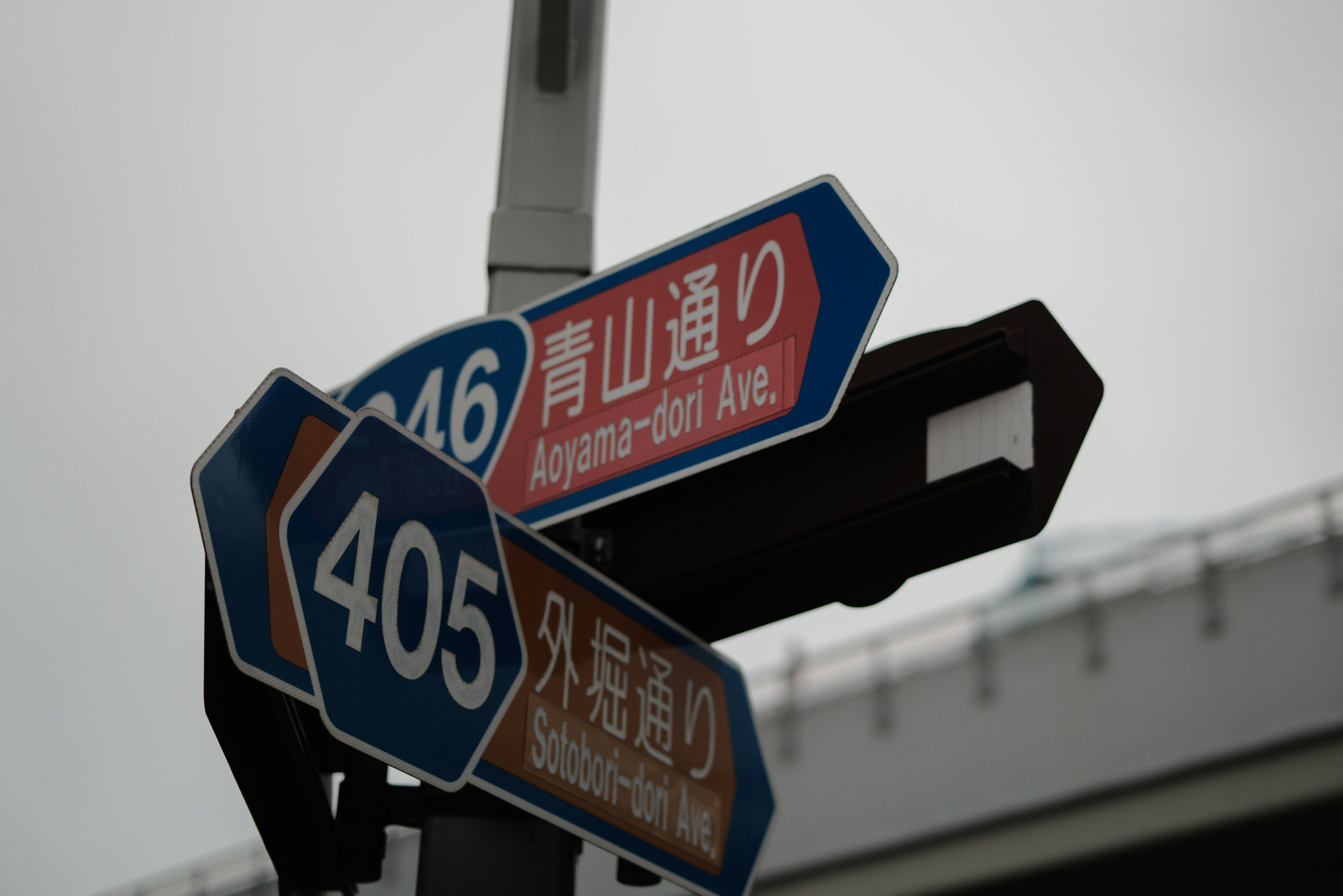 ป้ายจราจรที่สี่แยกของ Aoyama-dori และ Gaien-dori