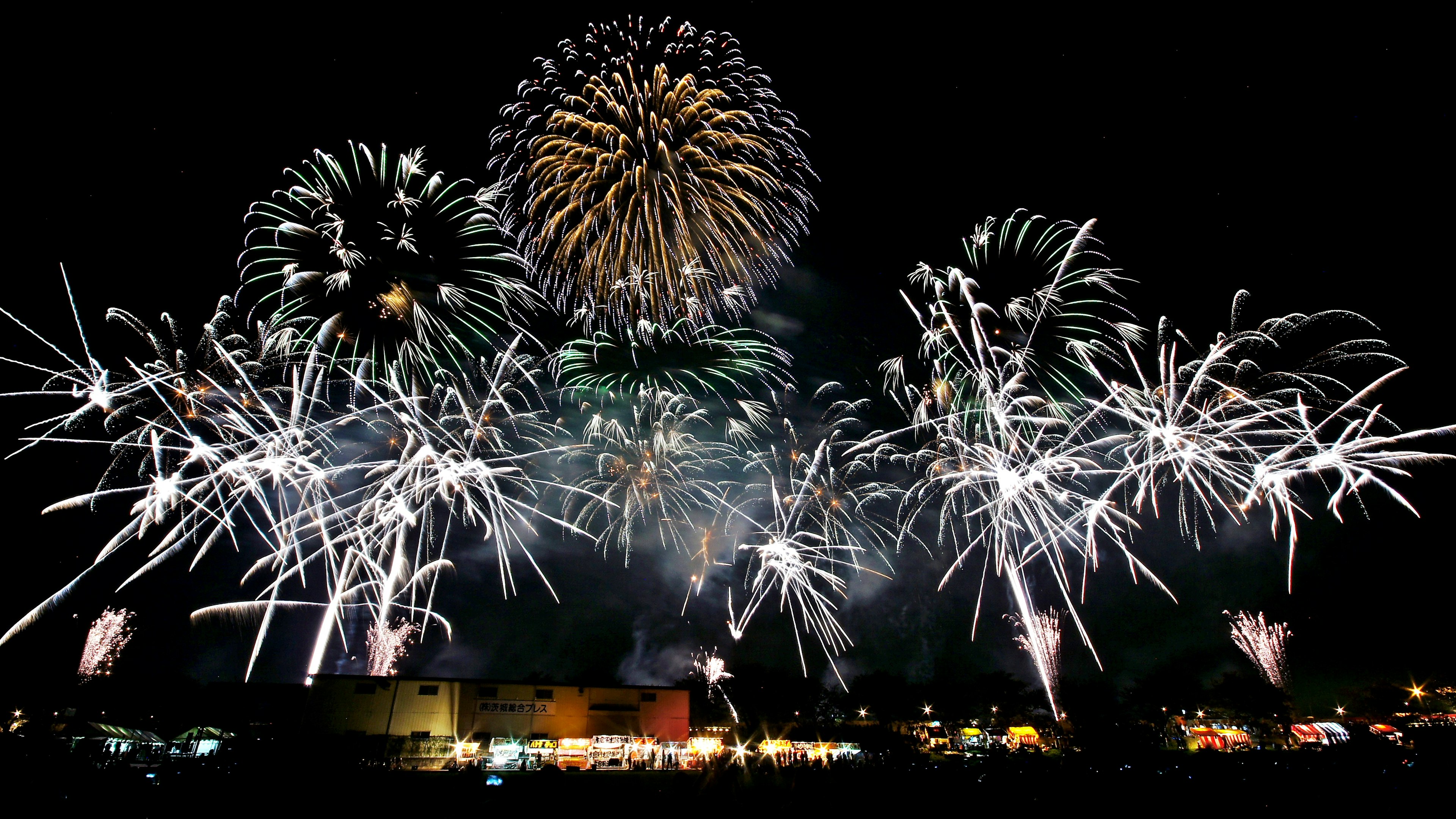 Beautiful fireworks display in the night sky colorful lights bursting