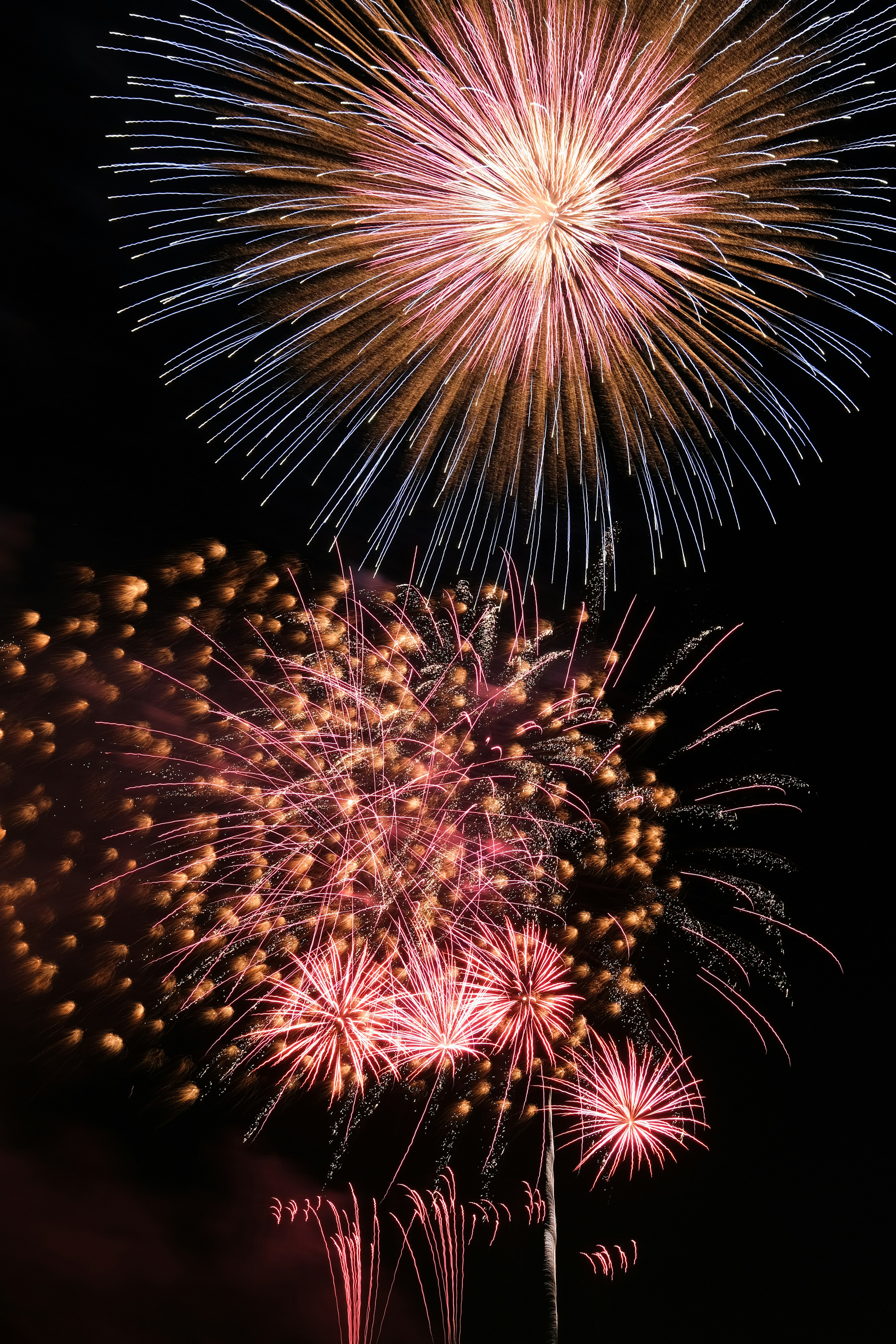 Spectacle de feux d'artifice colorés dans le ciel nocturne avec des étincelles vives