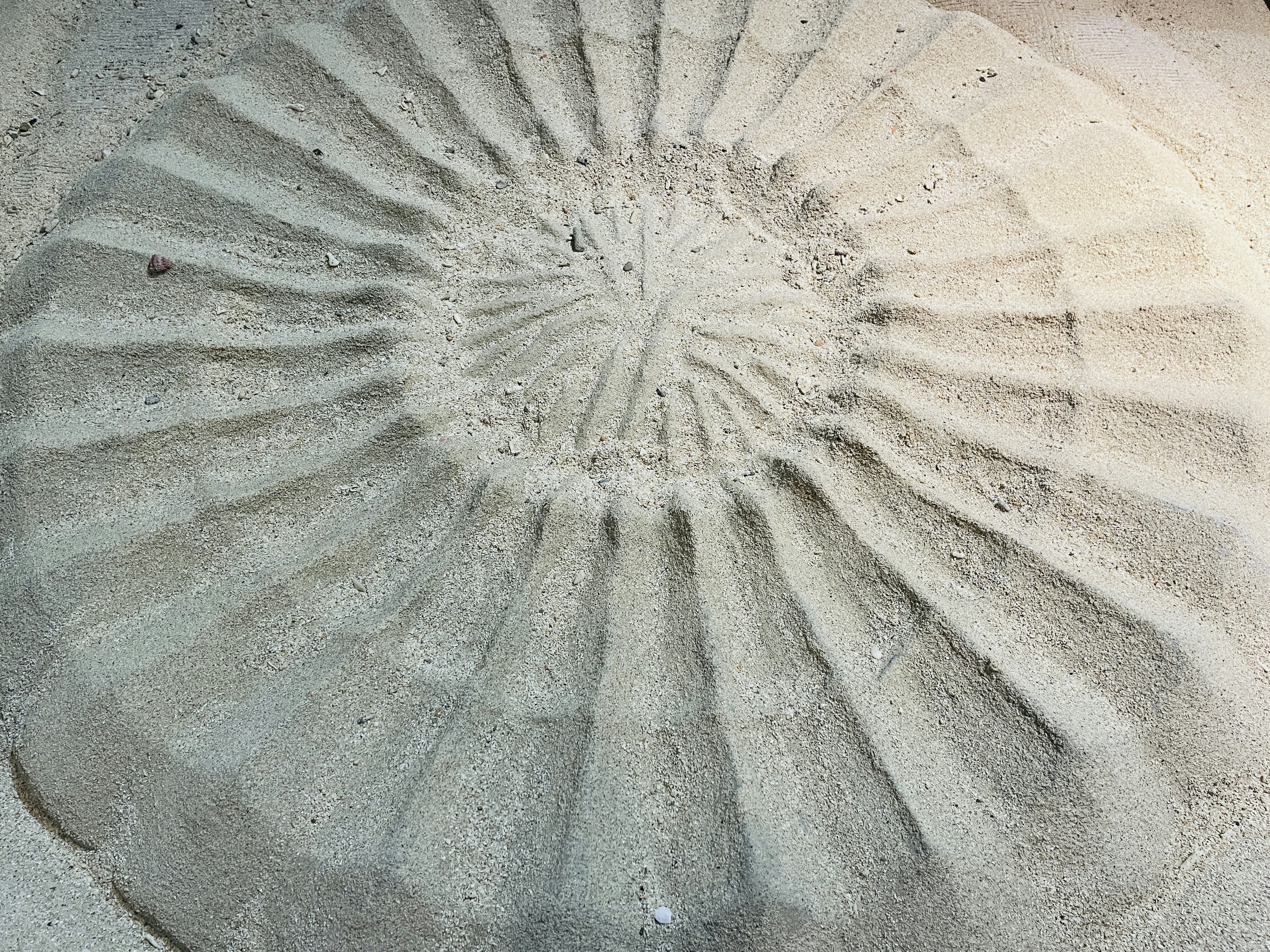 Circular design with radial patterns in sand